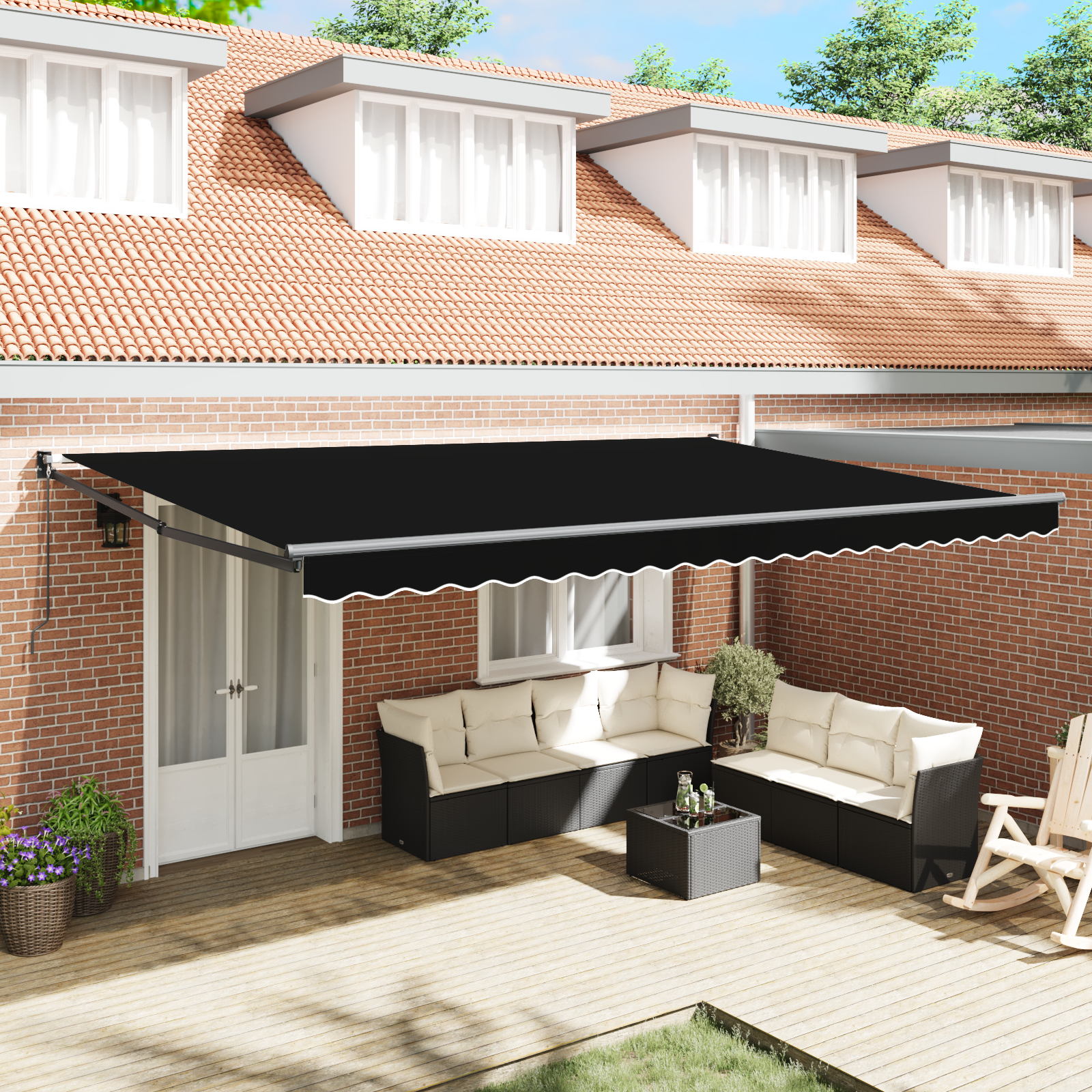 vidaXL Utfällbar markis Svart 500 × 300 cm Tyg, Metall