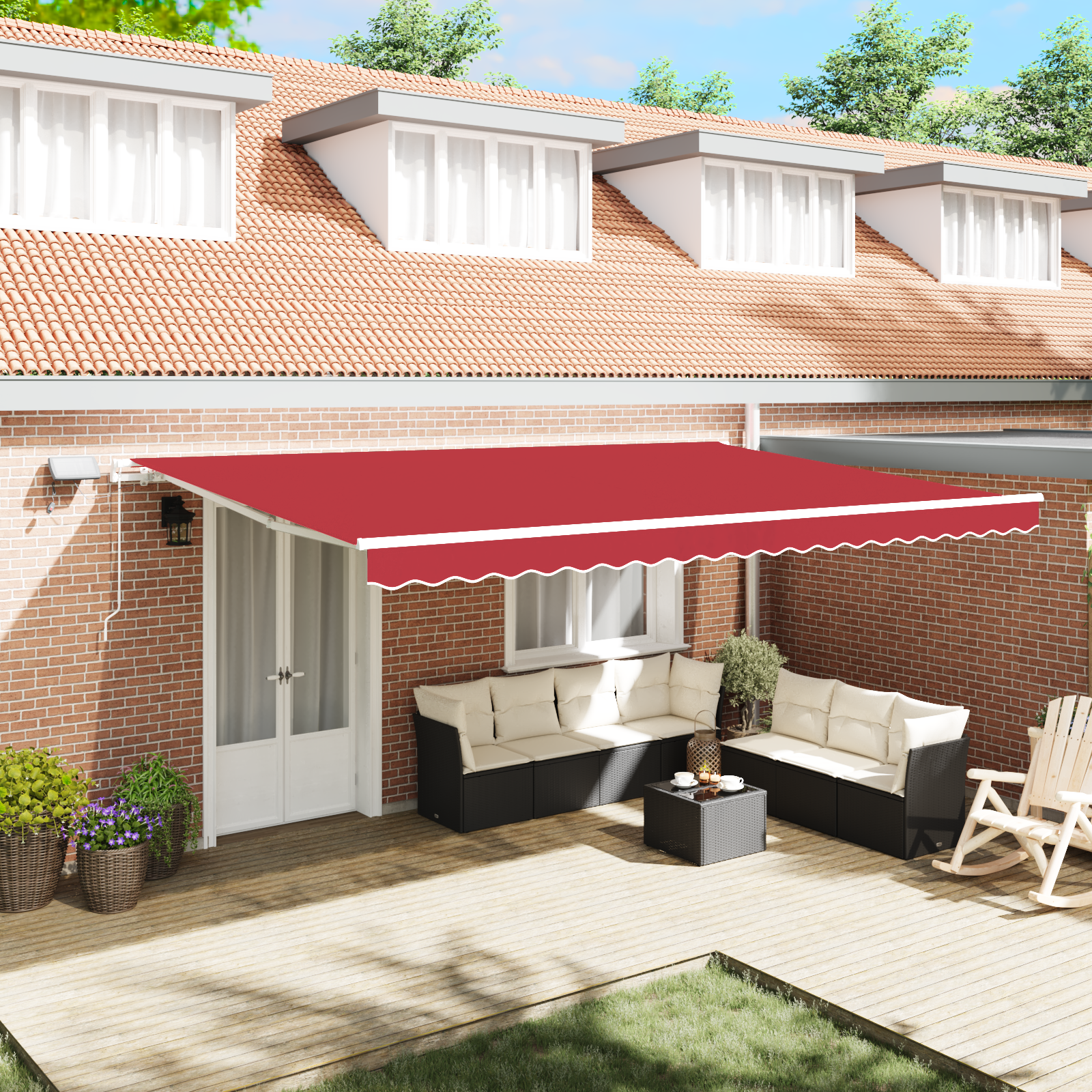 Manual Retractable Awning with LED Red 500x300 cm