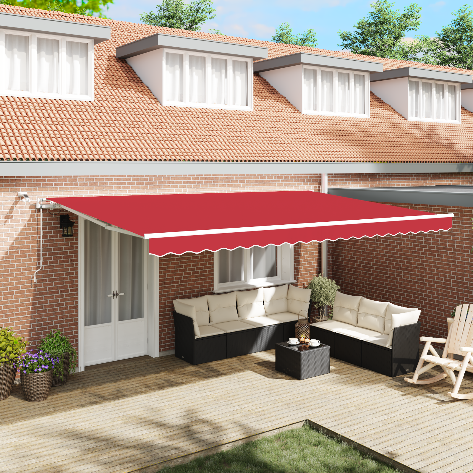 Automatic Retractable Awning with LED Red 500x300 cm