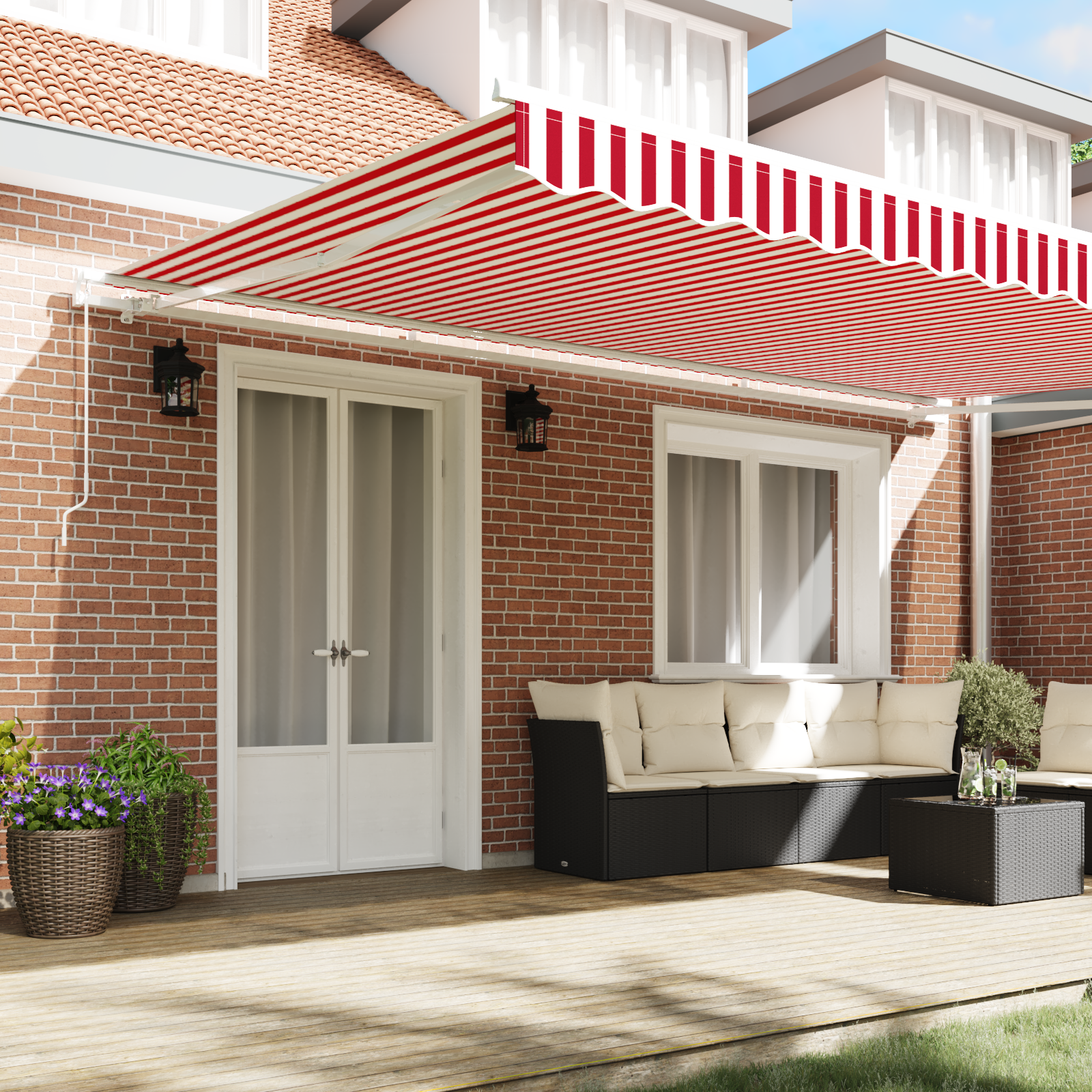 Manual Retractable Awning Red and White Stripe 500x350 cm - Image 3