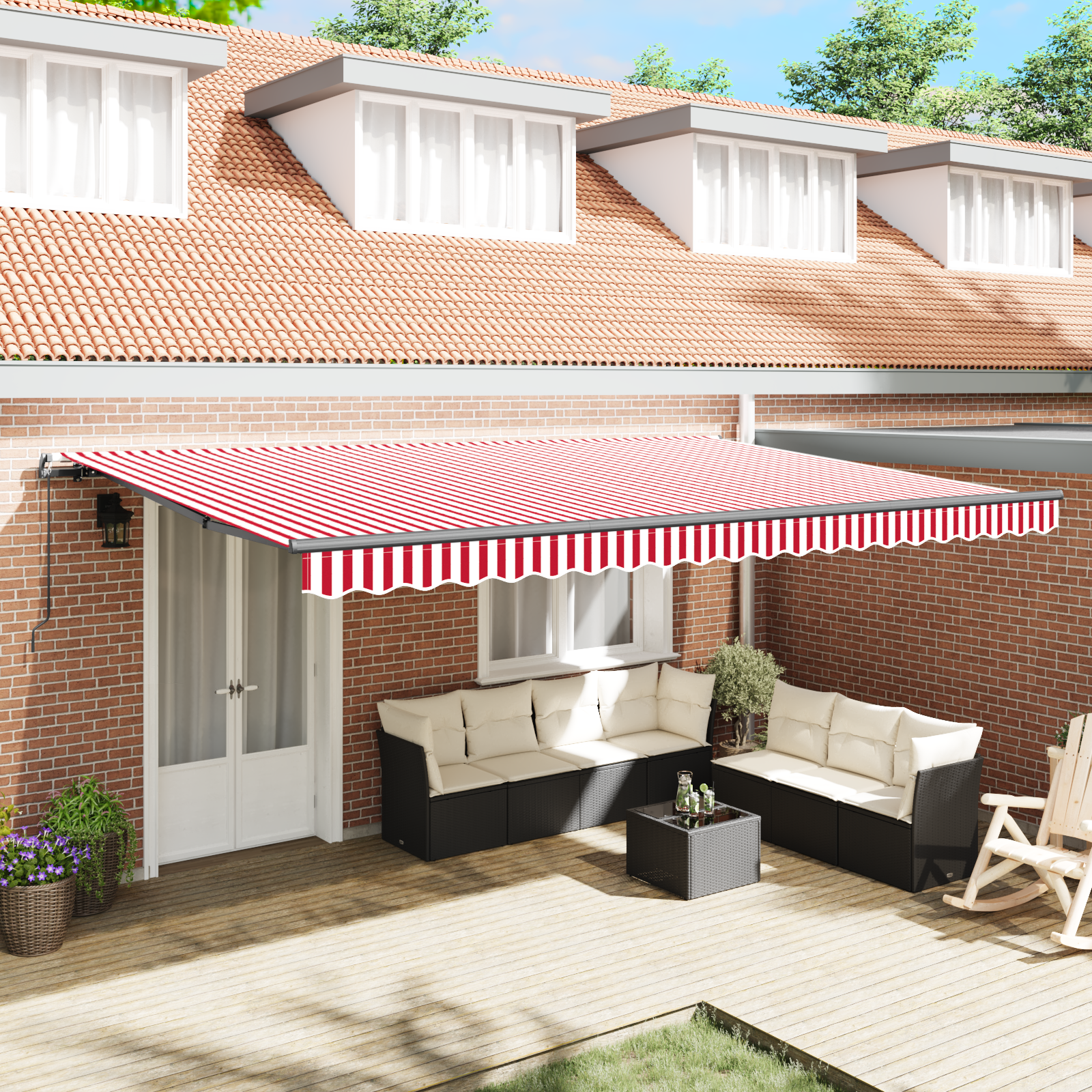 Handmatig Inklapbare Luifel Rood en Wit Gestreept 500×350 cm