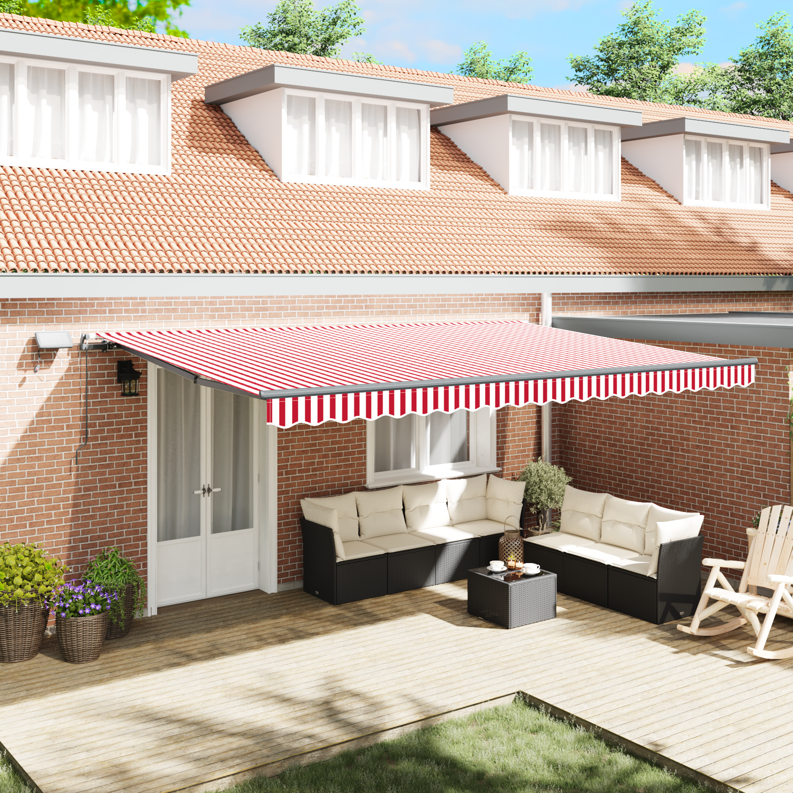 Handmatige Inklapbare Luifel met LED Rood en Witte Streep 500×350 cm