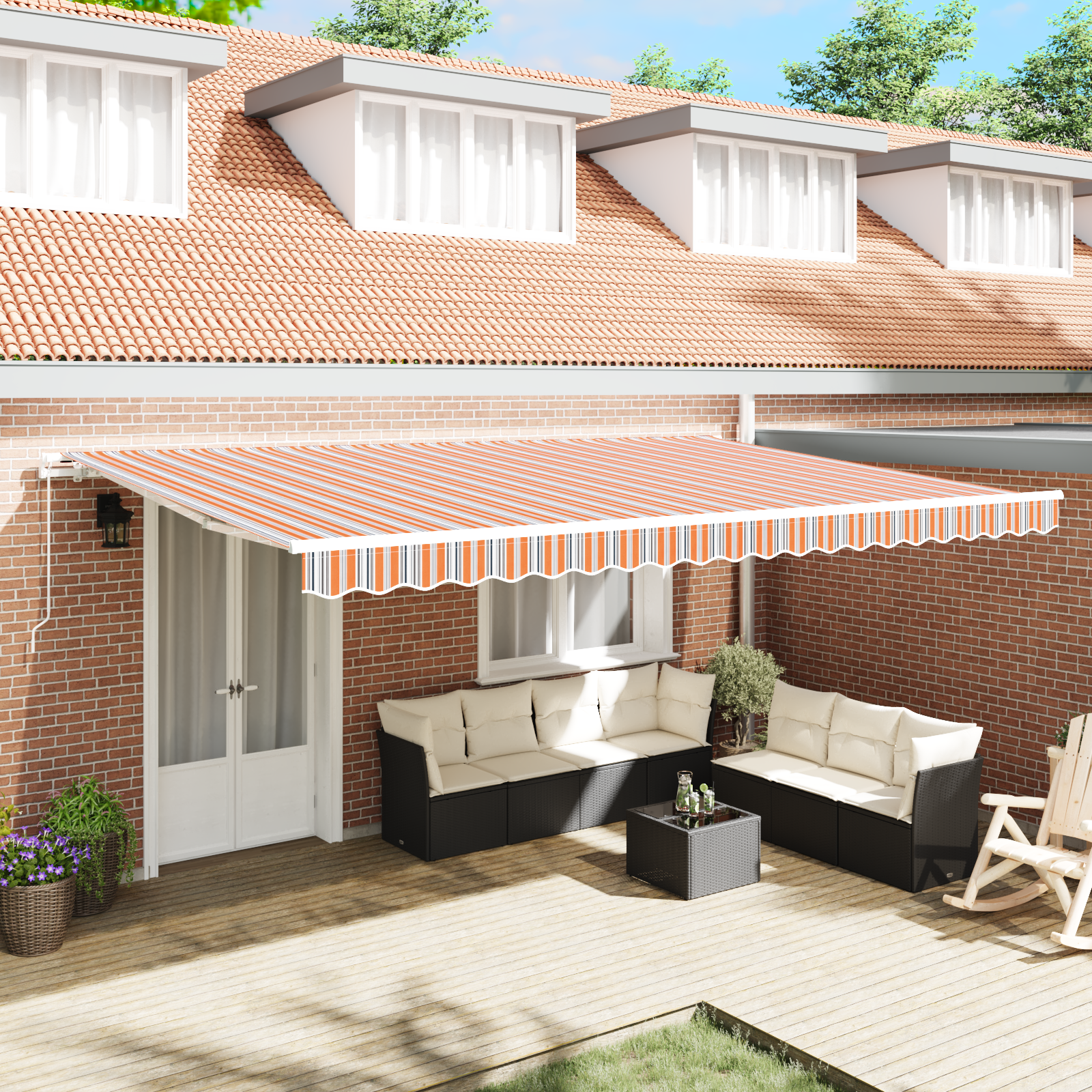 Manual Retractable Awning Multicolour Stripe 500x350 cm