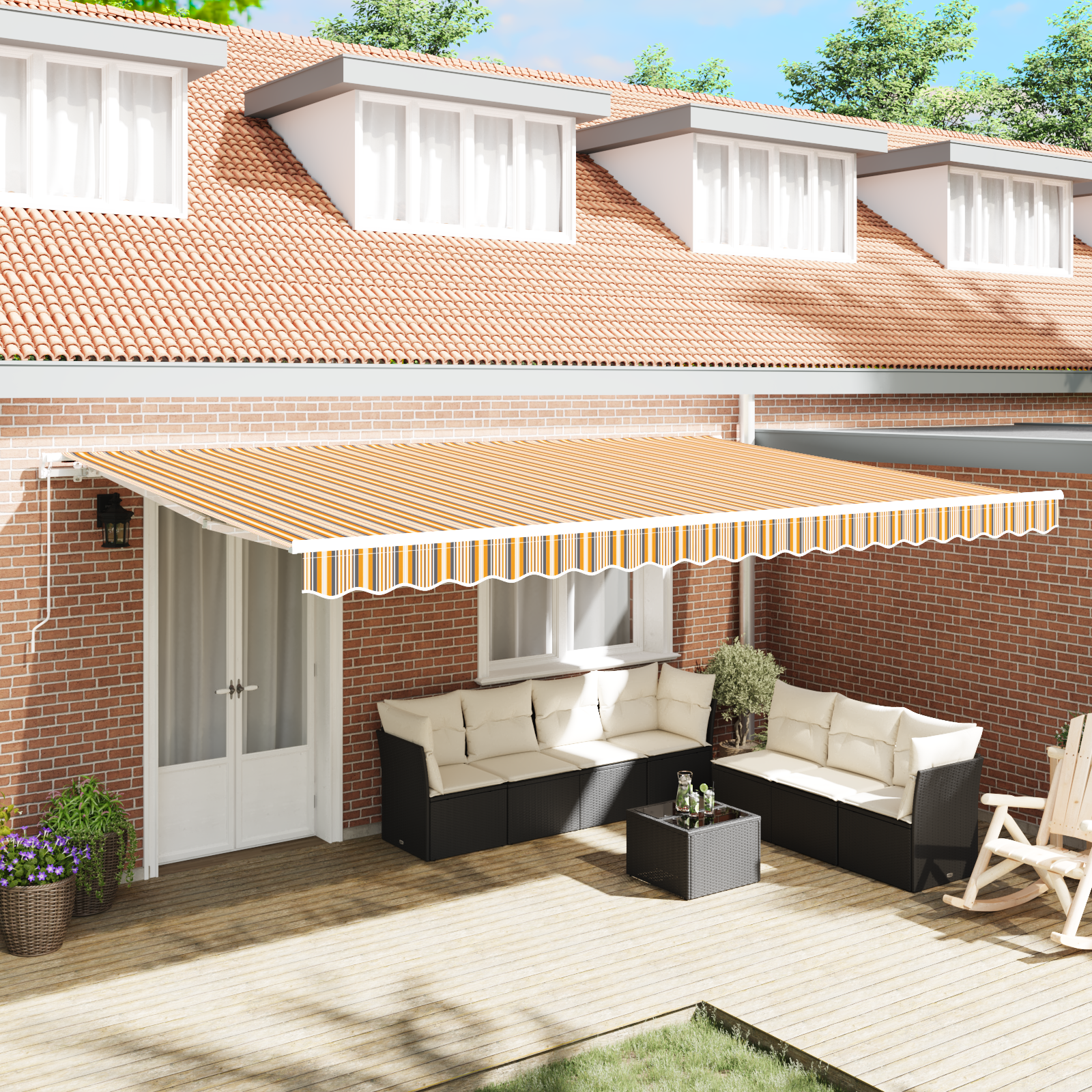 Manual Retractable Awning Multi-colour Stripe 500x350 cm