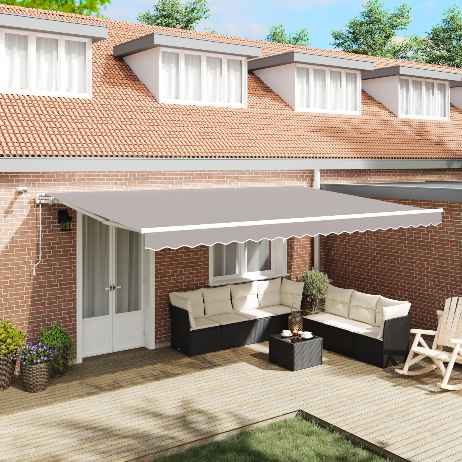 Automatic Retractable Awning with LED Light Grey 500x350 cm