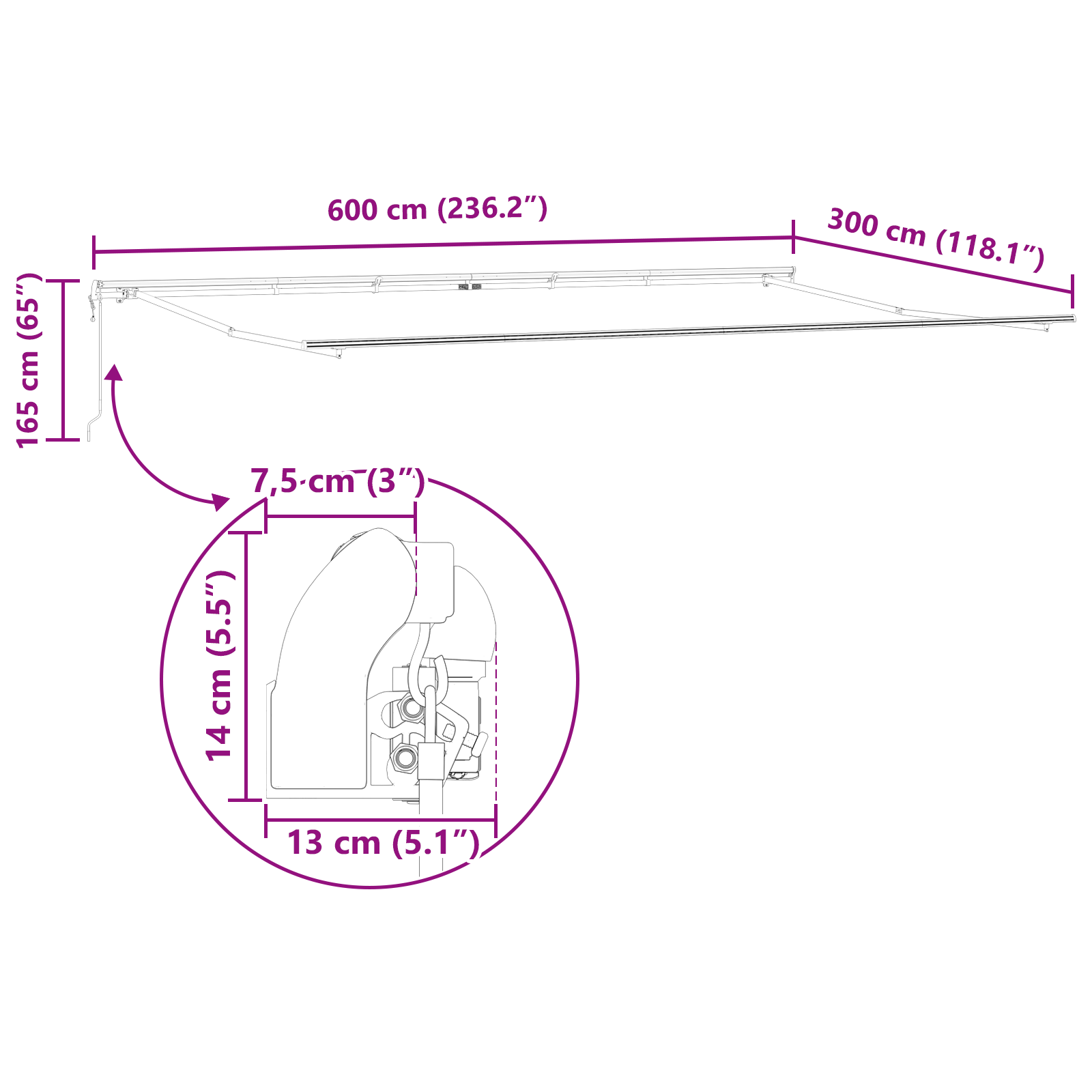 Inklapbaar Zonnescherm Oranje en bruin 600 × 300 cm Stof image 12
