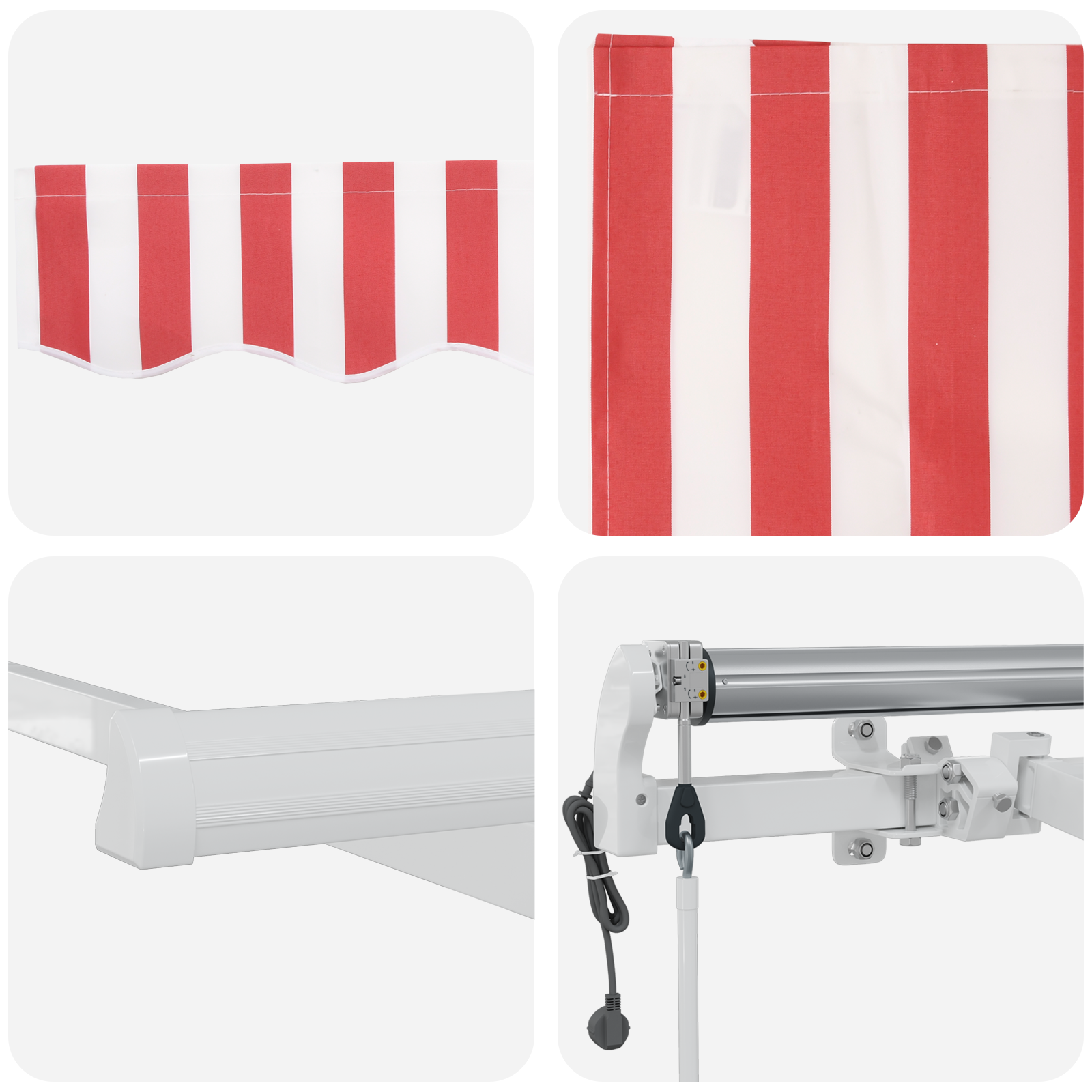 Inklapbaar Zonnescherm Rood en Wit 600 × 300 cm Stof image 8
