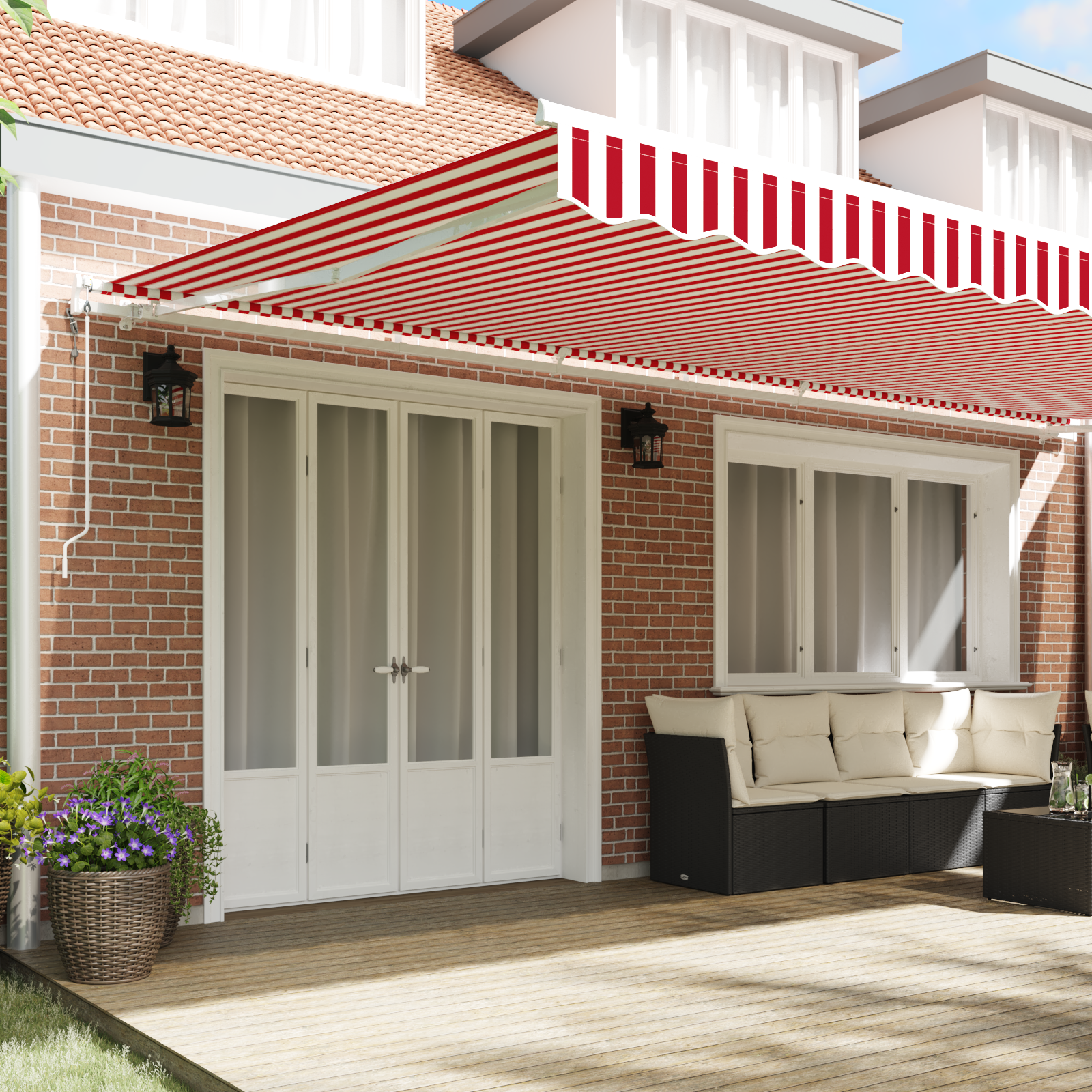 Inklapbaar Zonnescherm Rood en Wit 600 × 300 cm Stof image 3