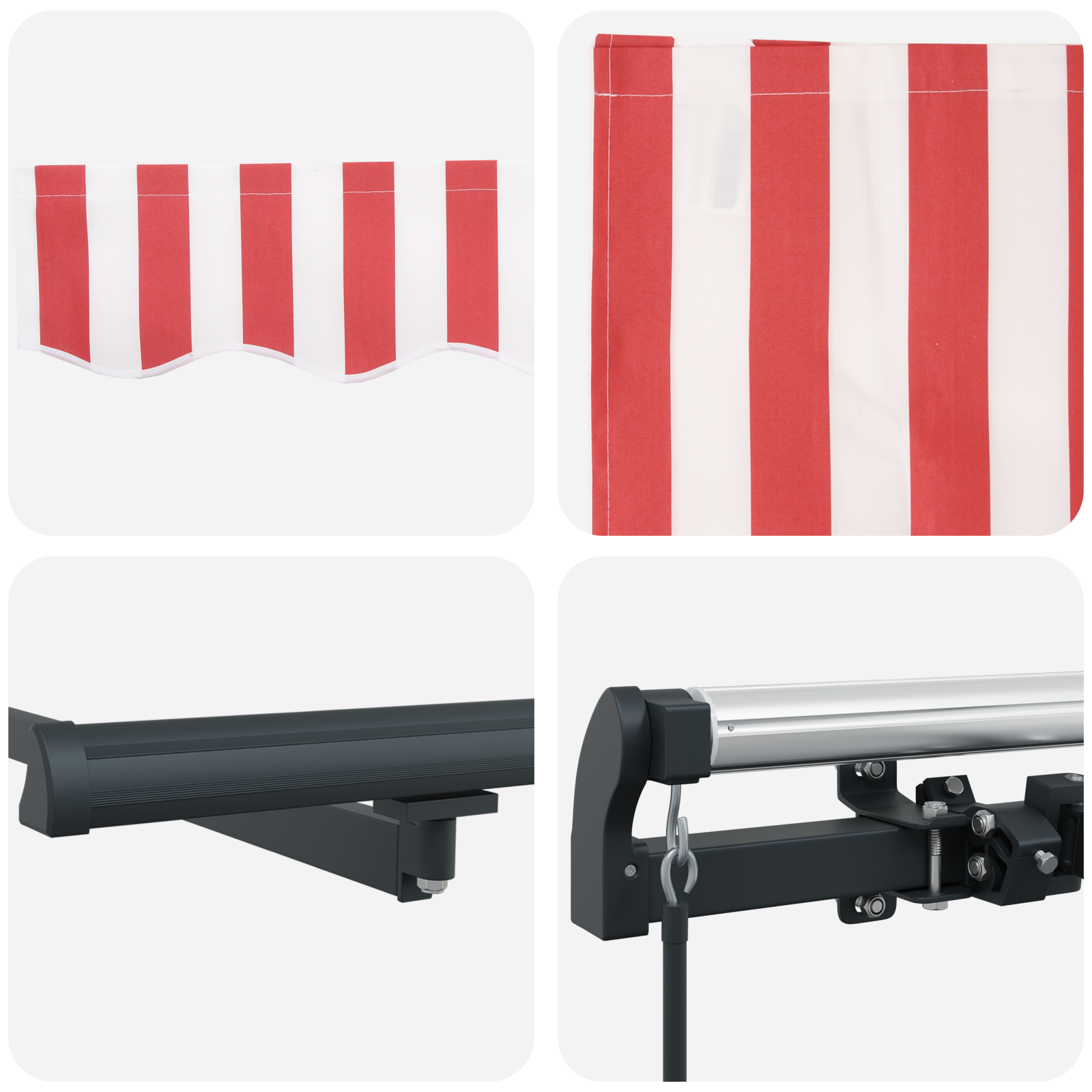 Manual Retractable Awning Red and White Stripe 600x300 cm - Image 8