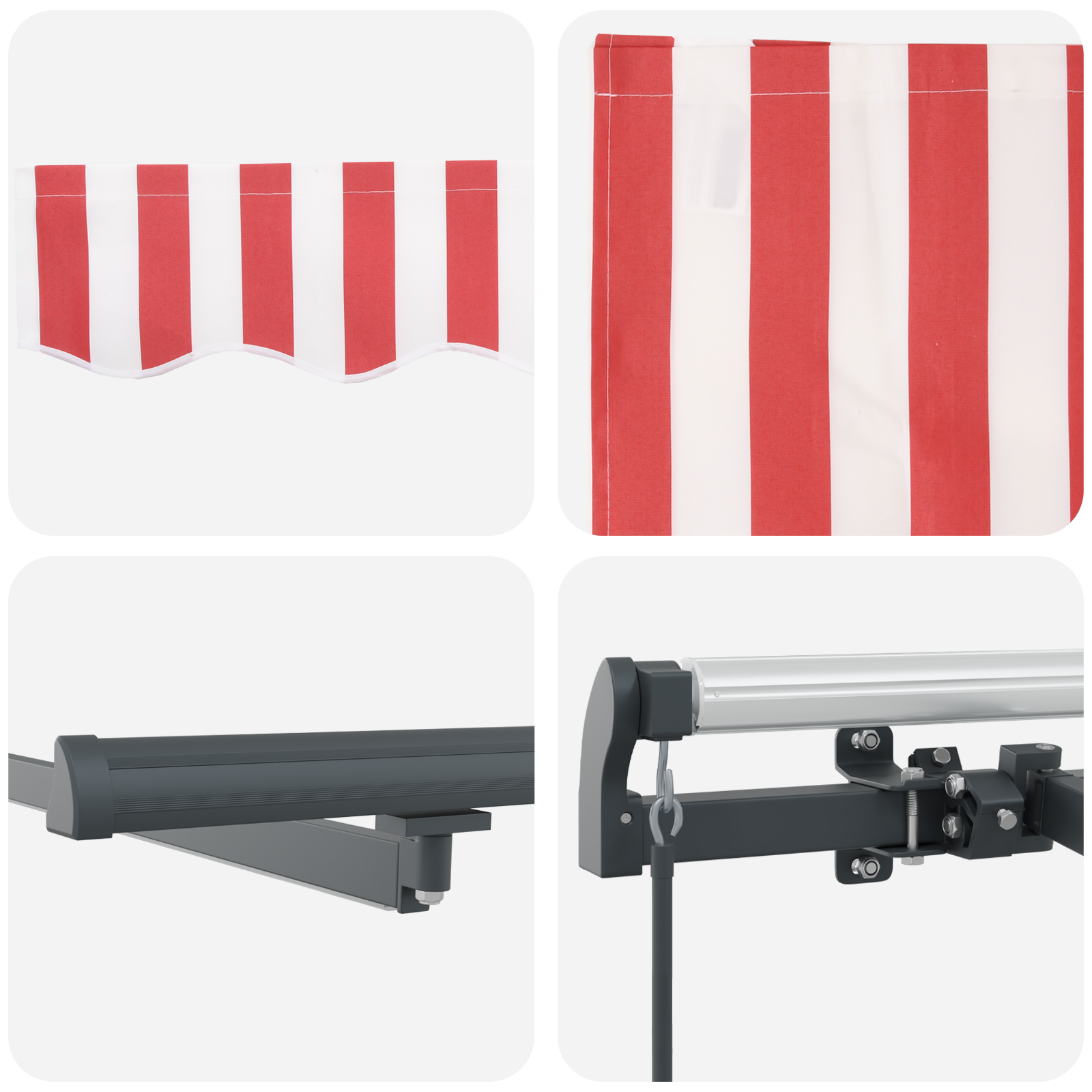 Inklapbaar Zonnescherm Rood en wit 600 ×300 cm Stof image 8