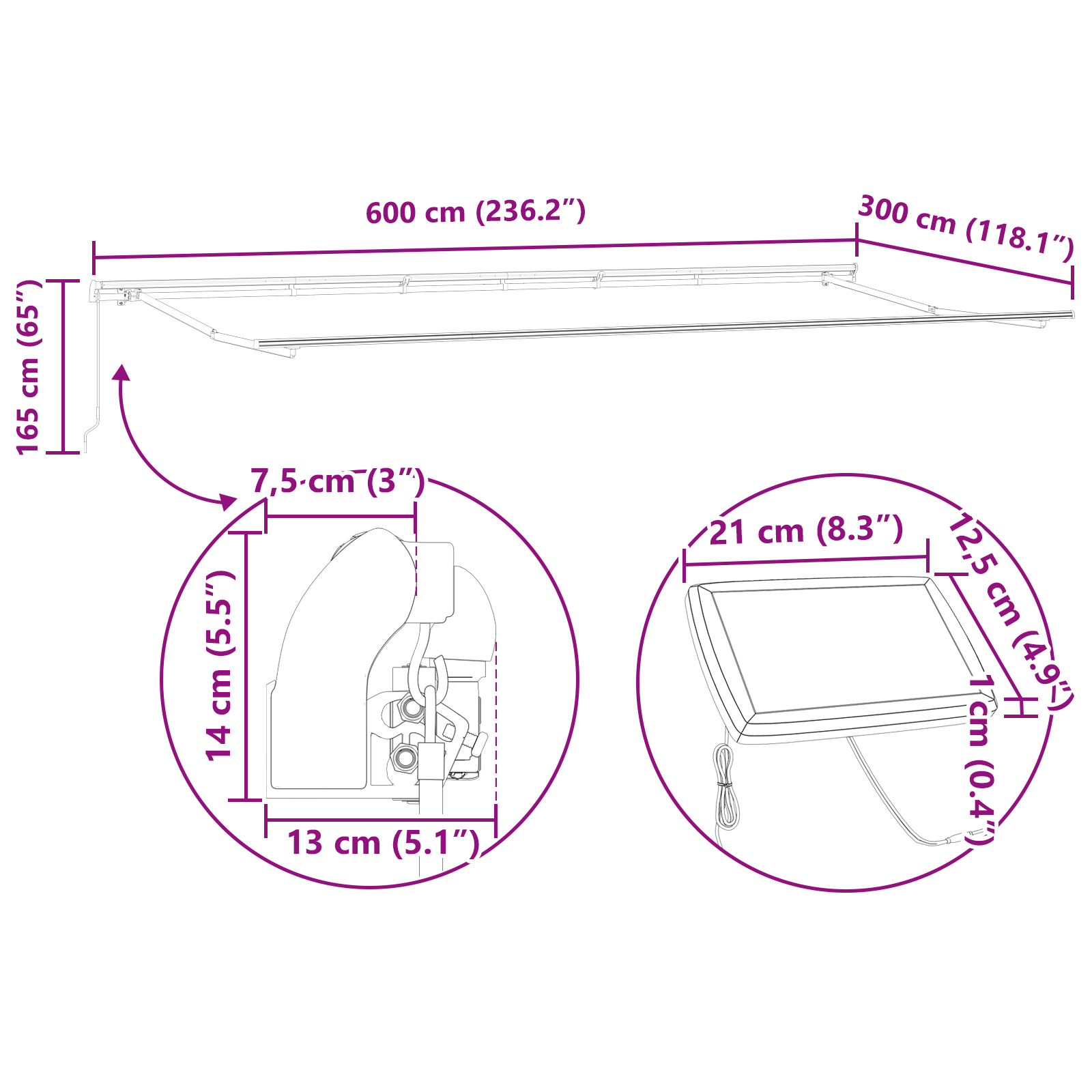 Manual Retractable Awning with LED White 600x300 cm - Image 11