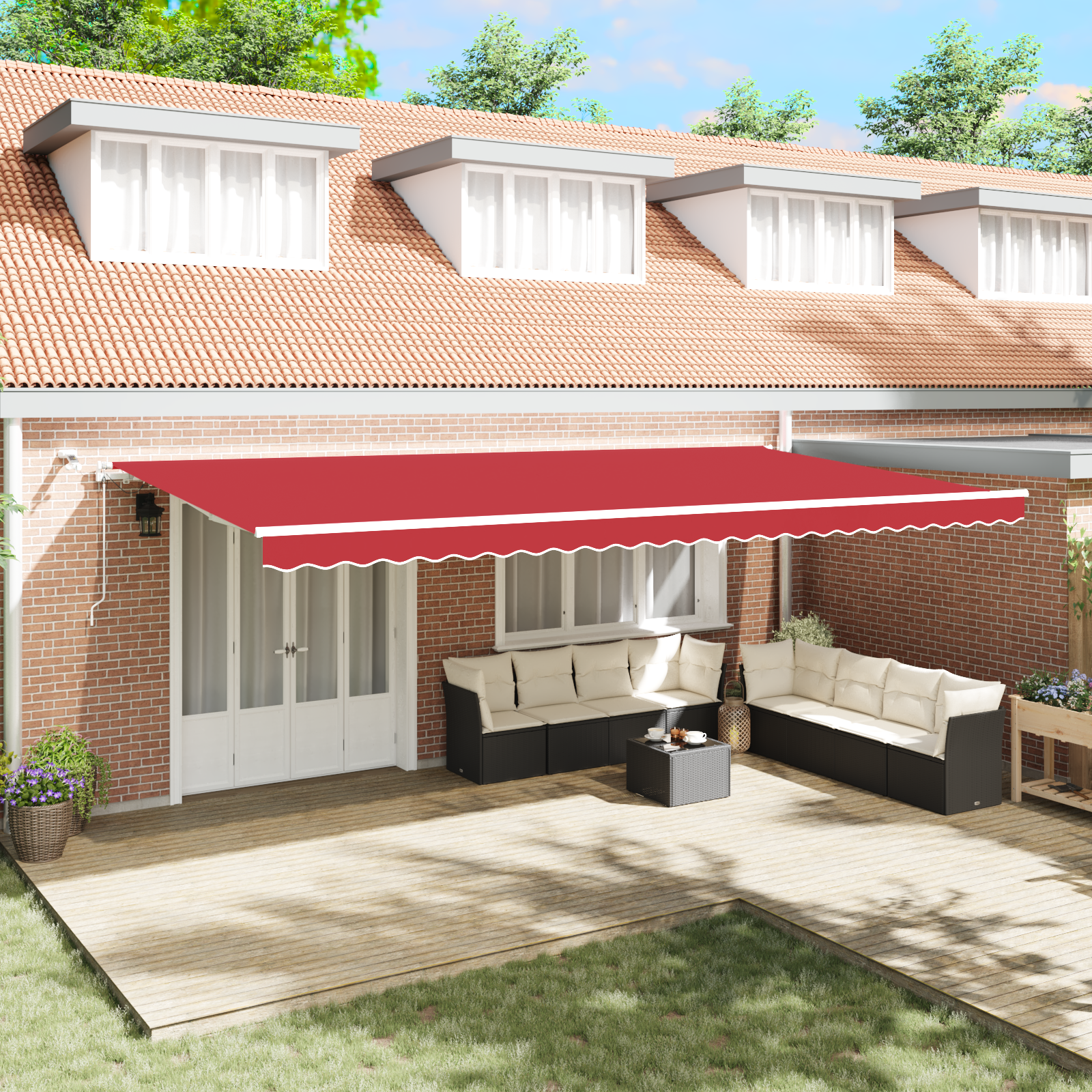 Automatic Retractable Awning with LED Red 600x300 cm