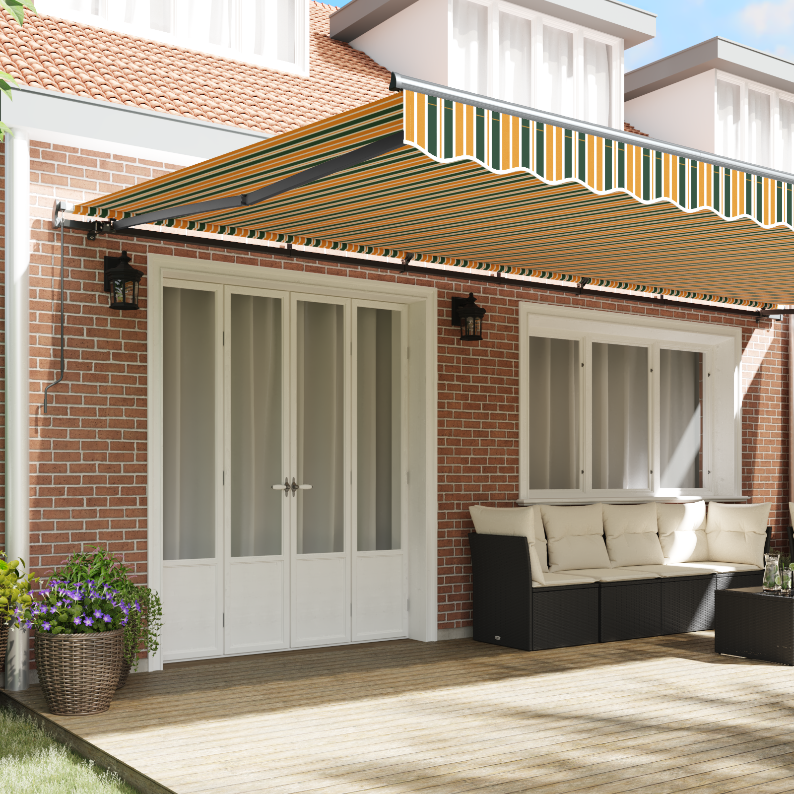 Manual Retractable Awning Green and Yellow 600x300 cm - Image 3