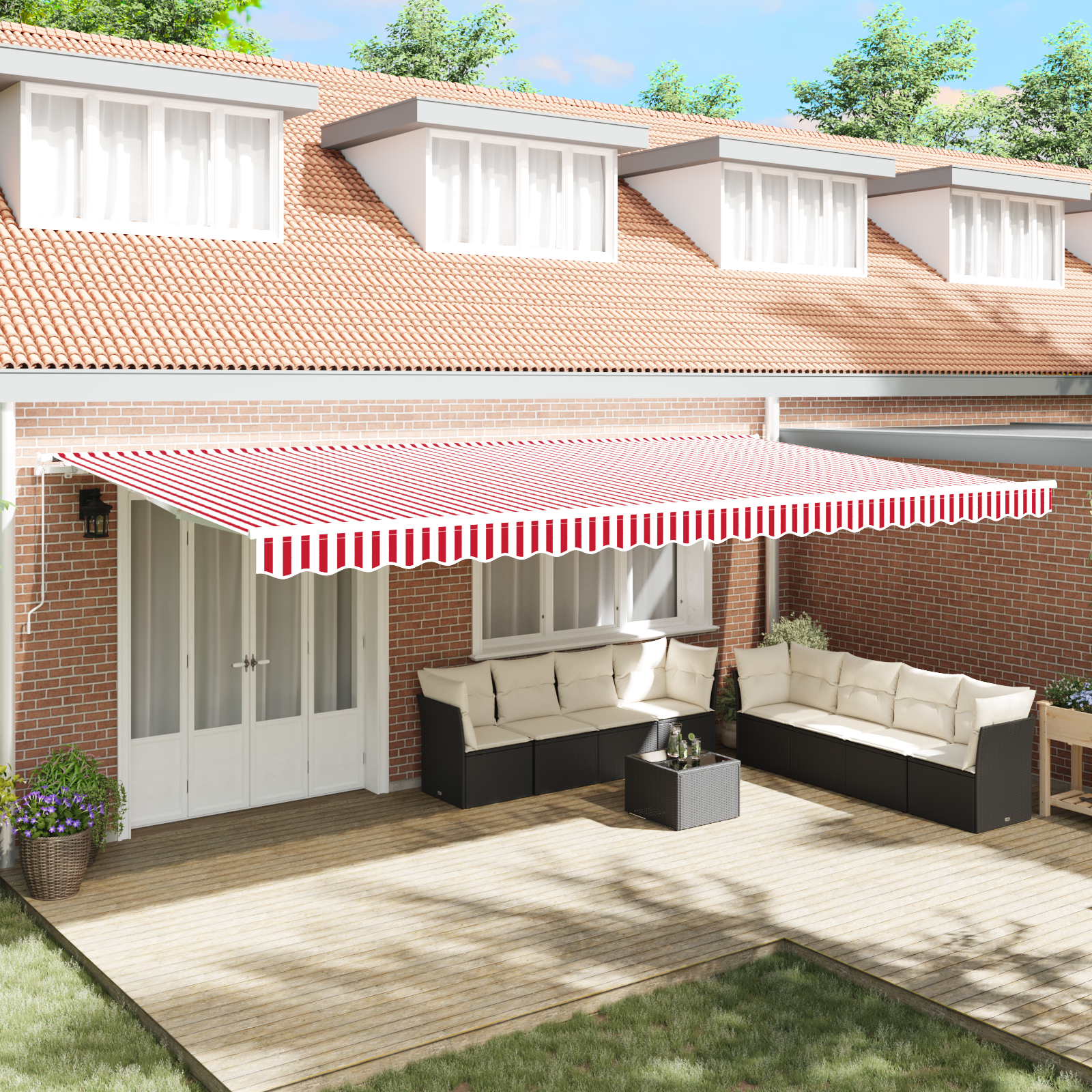 Handmatige Inklapbare Luifel Rode en Witte Streep 600×350 cm