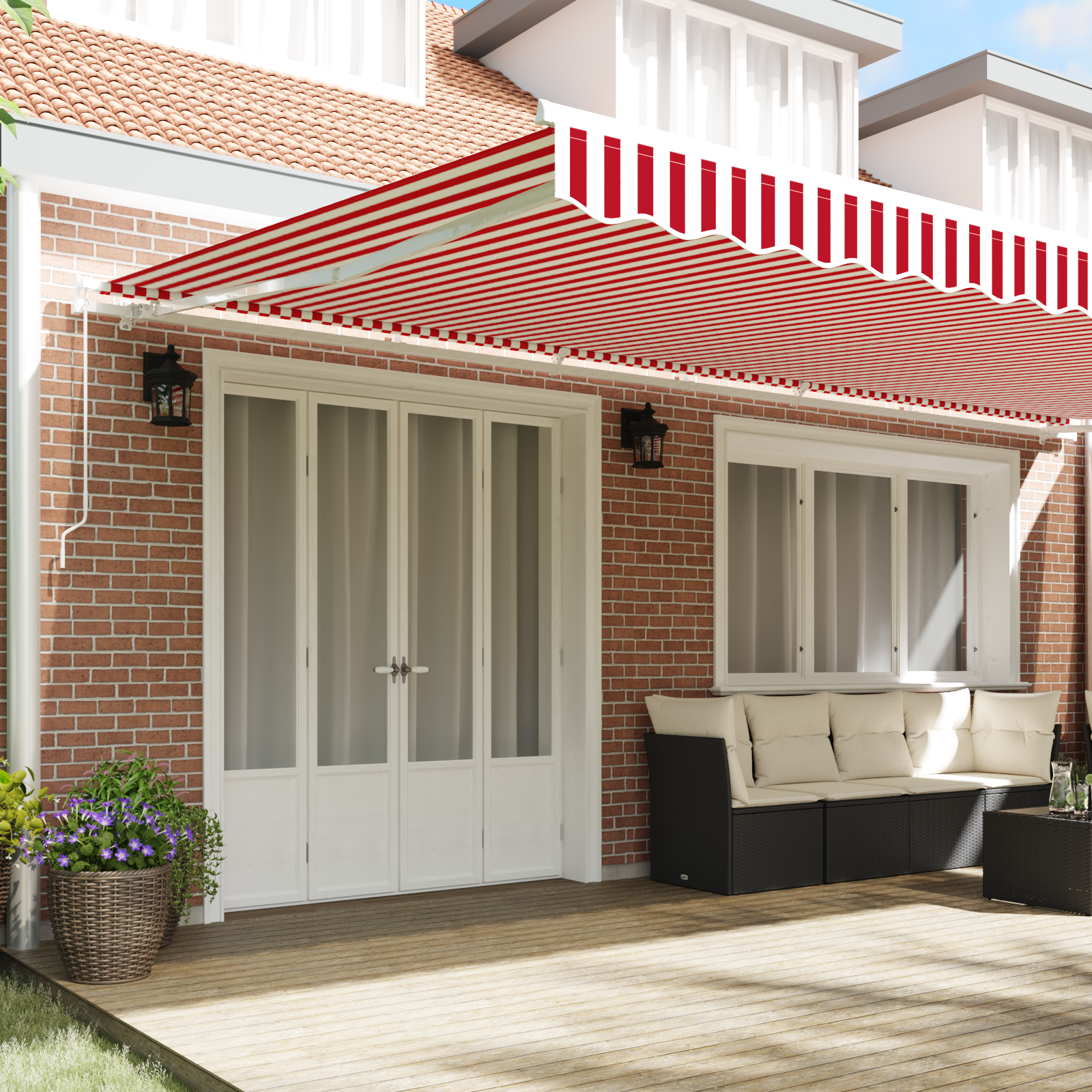 Manual Retractable Awning Red and White Stripe 600x350 cm - Image 3
