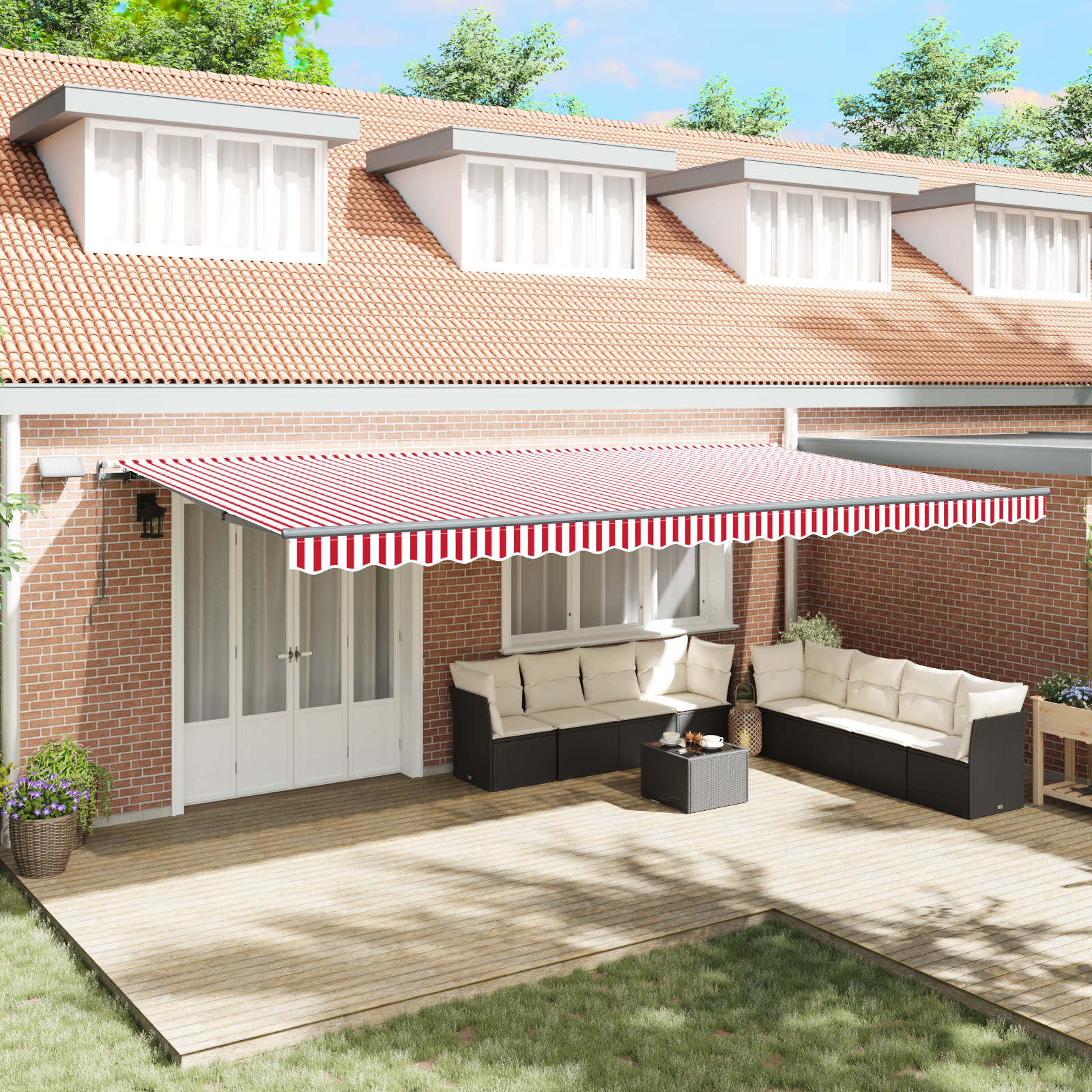 Handmatige Inklapbare Luifel met LED Rood en Witte Streep 600×350 cm