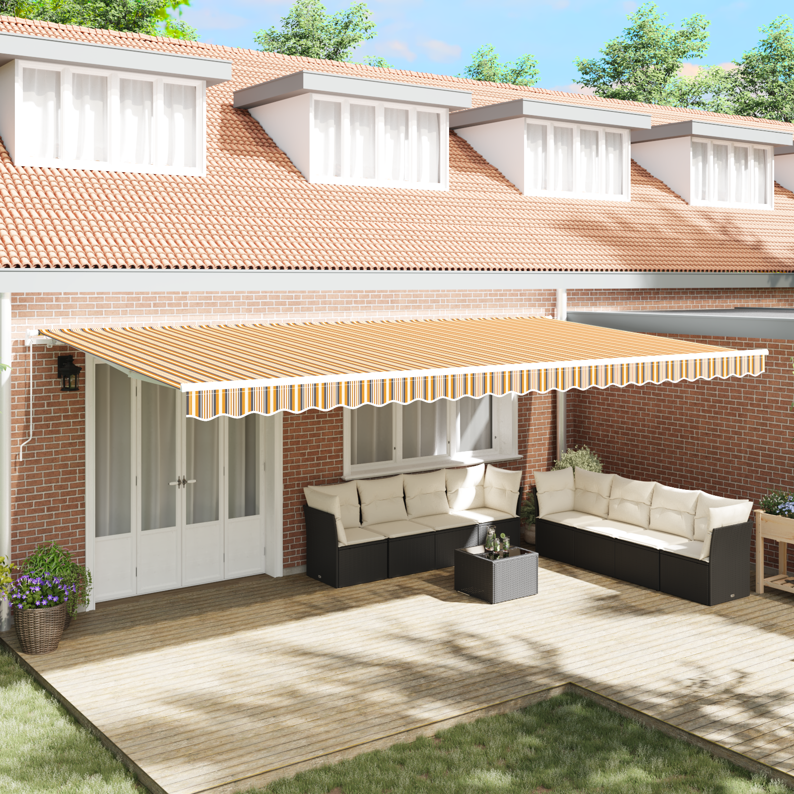 Manual Retractable Awning Multicolour Stripe 600x350 cm