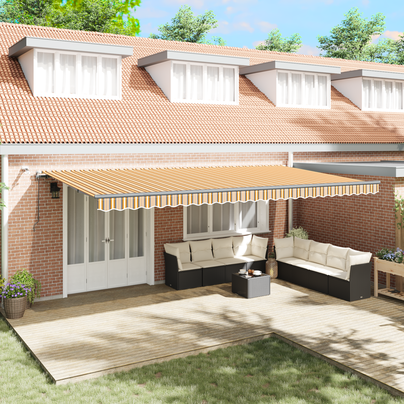 Automatic Retractable Awning with LED Multicolour Stripe 600x350 cm