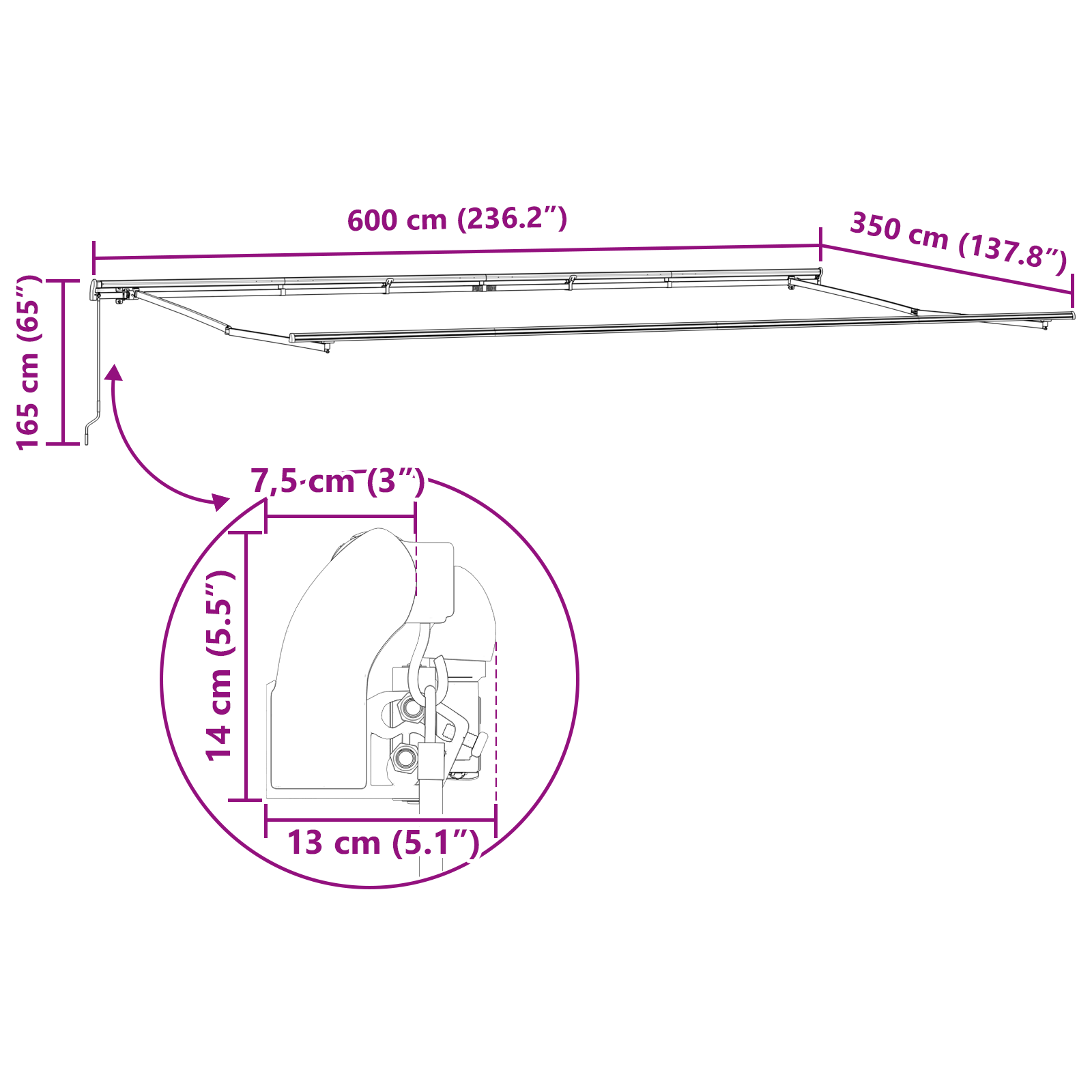 Manual Retractable Awning Red 600x350 cm - Image 11