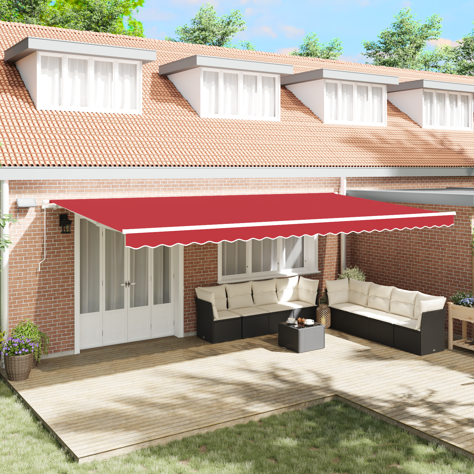 Handmatige Intrekbare Luifel met LED Rood 600×350 cm