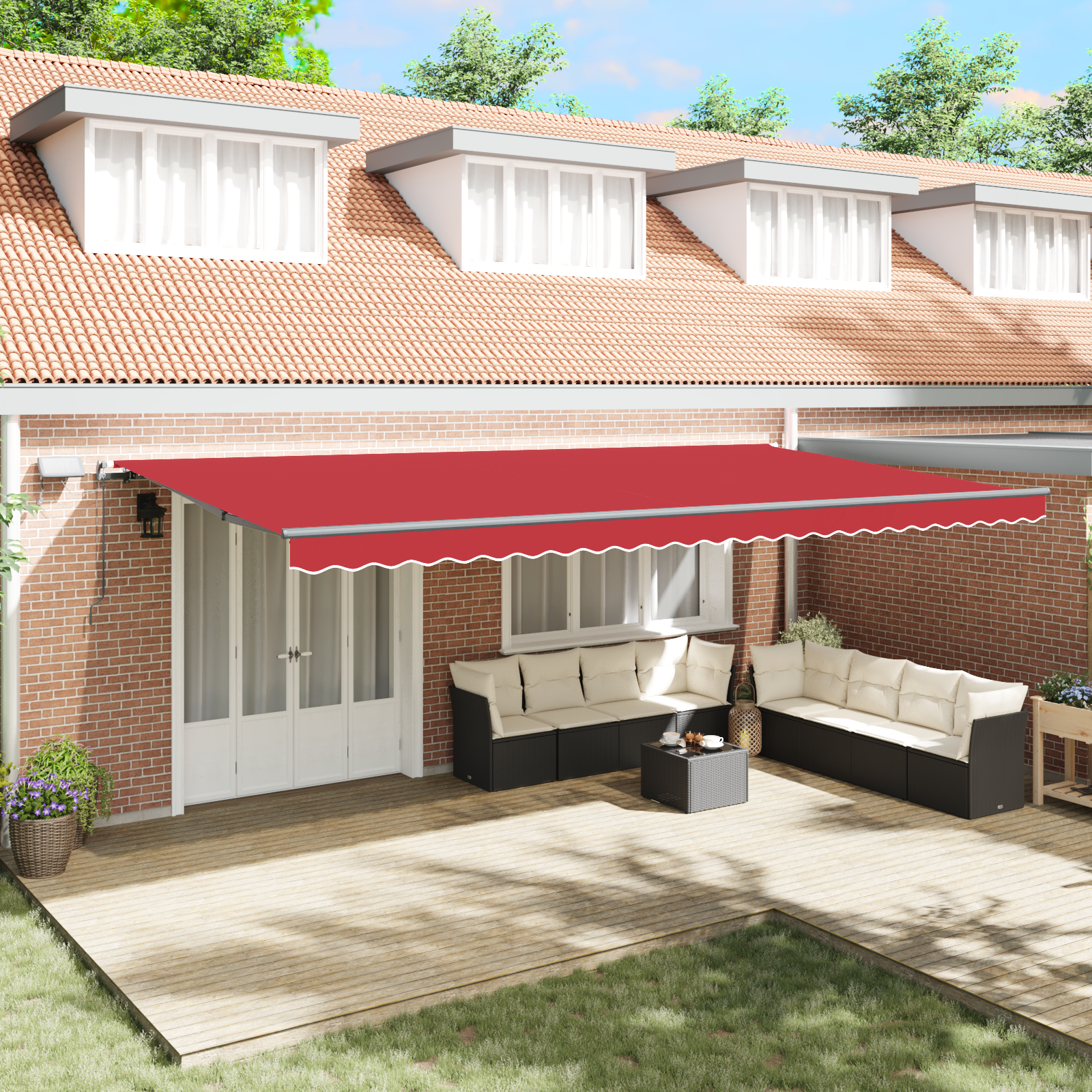 Handmatige Inklapbare Luifel met LED Rood 600×350 cm