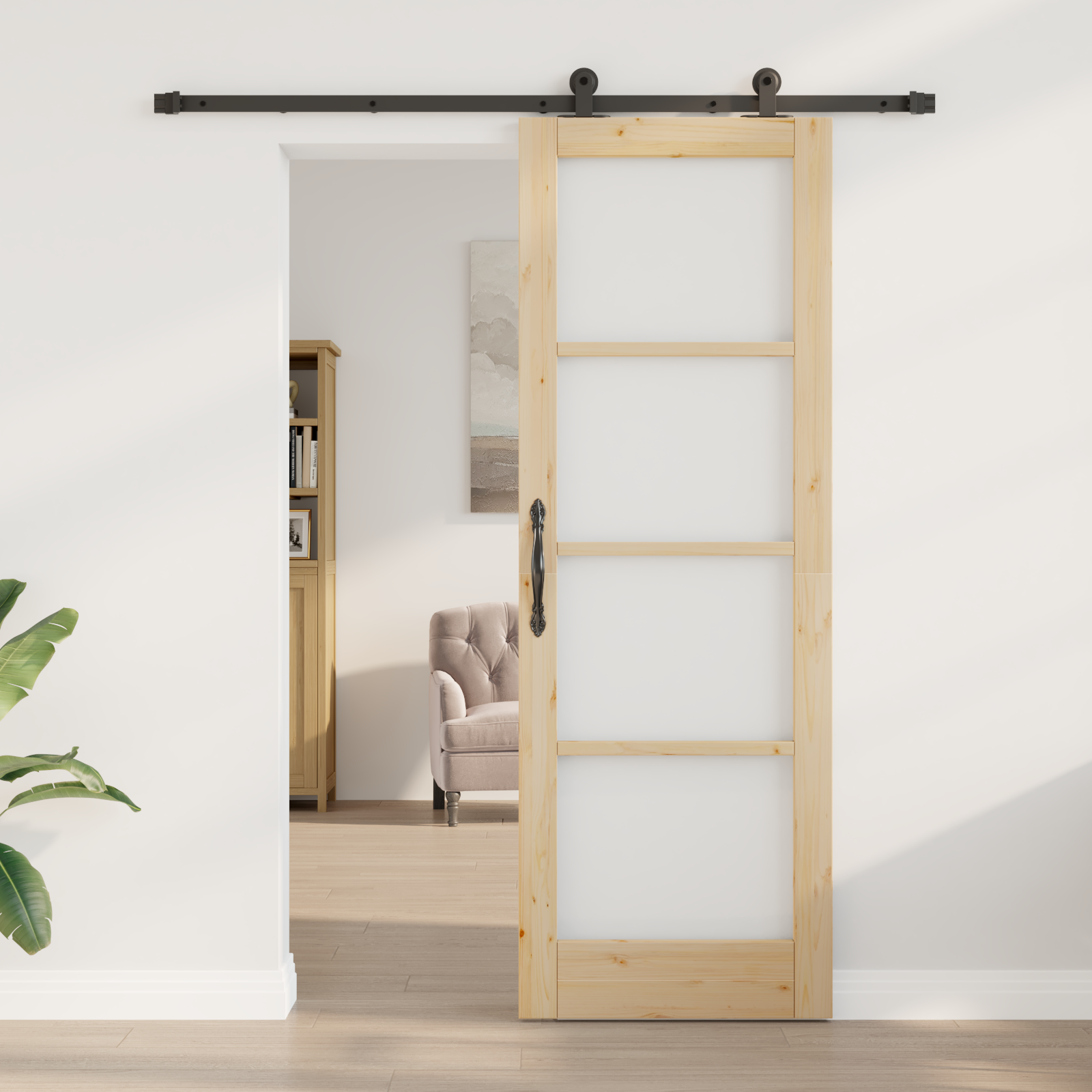 Sliding Door with Hardware Set 'ORKDAL'Solid Wood & Glass - Image 3