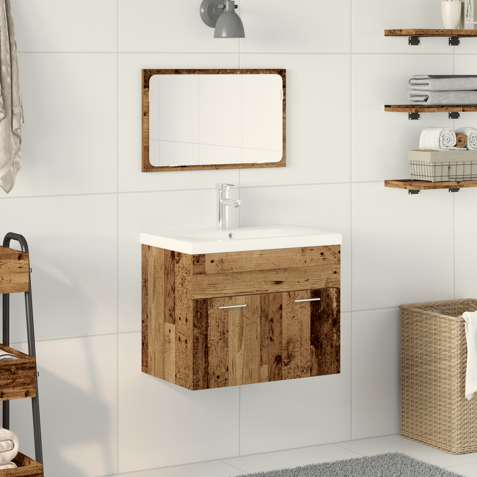 3 Piece Bathroom Furniture Set Old Wood Engineered Wood