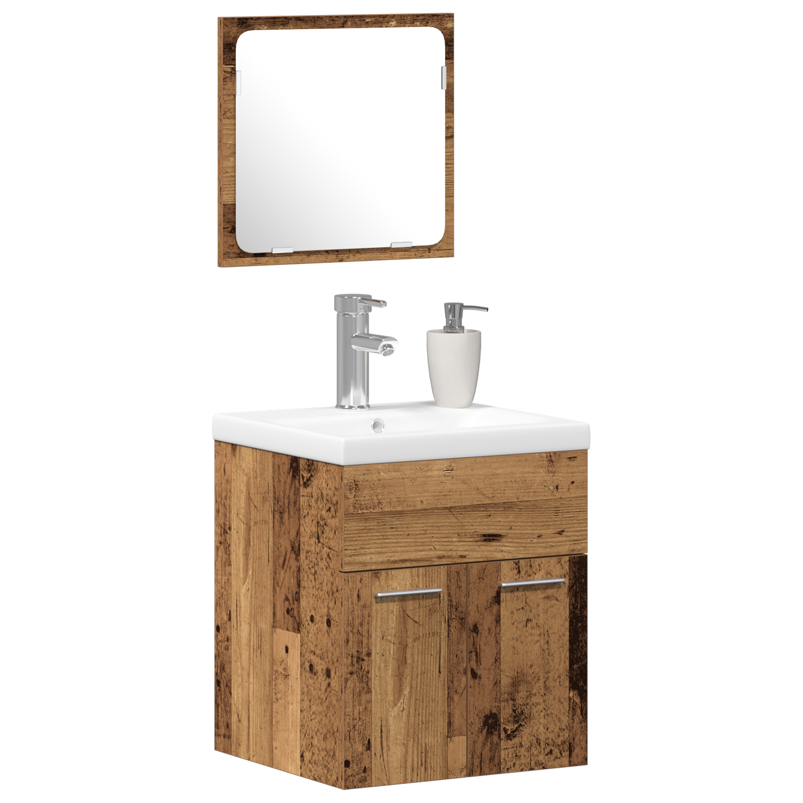 3 Piece Bathroom Furniture Set Old Wood Engineered Wood - Image 3