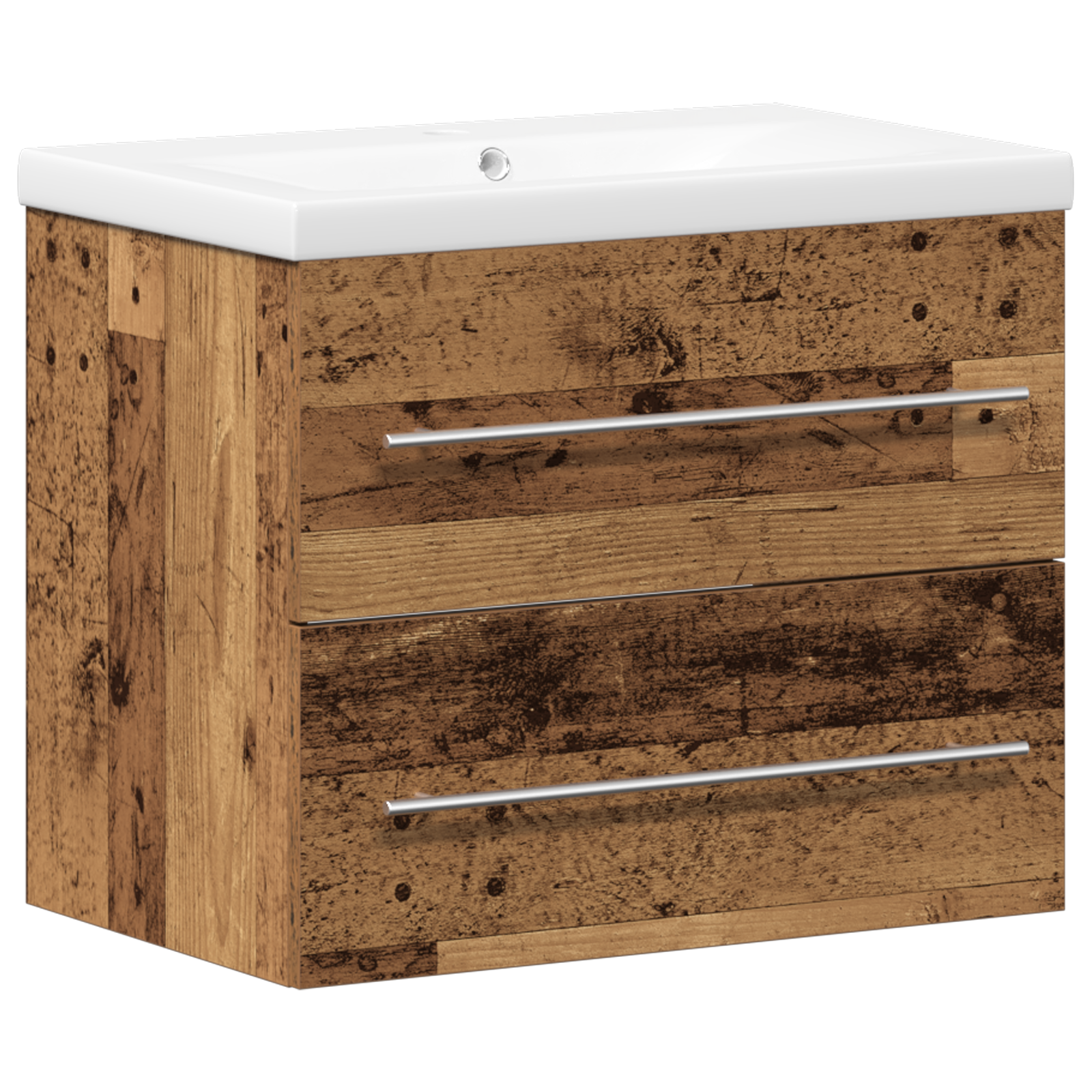 Bathroom Sink Cabinet with Built-in Basin Old Wood Engineered Wood - Image 2