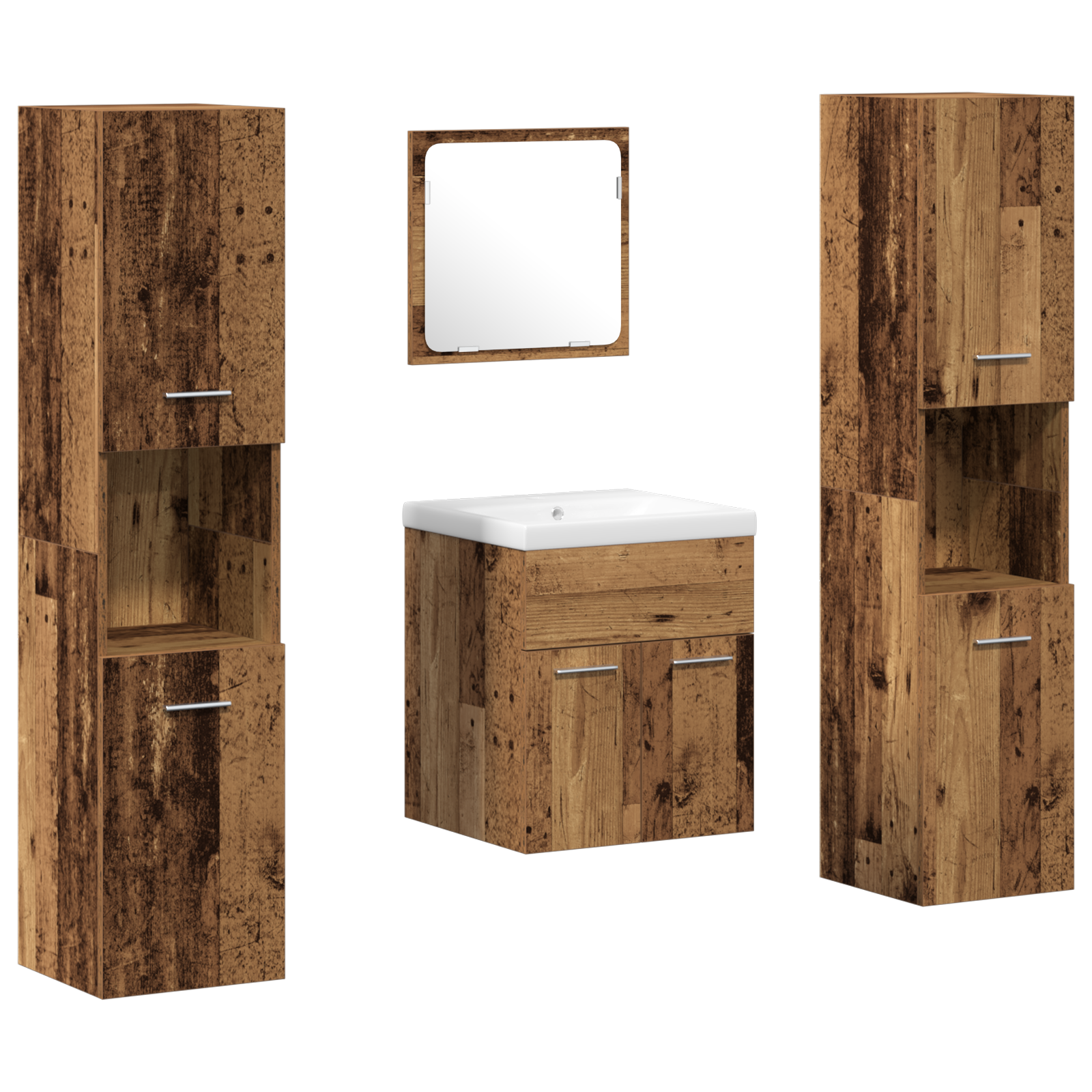 4 Piece Bathroom Furniture Set Old Wood Engineered Wood - Image 2