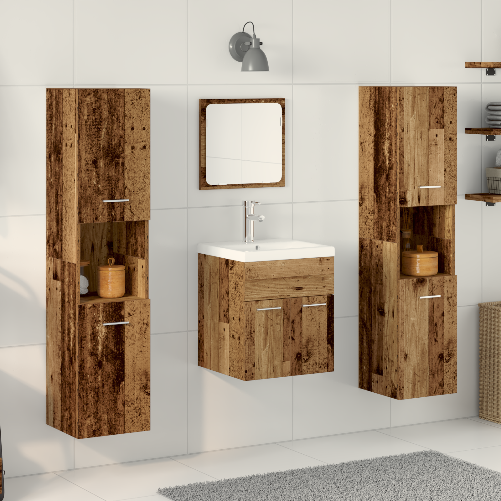 4 Piece Bathroom Furniture Set Old Wood Engineered Wood