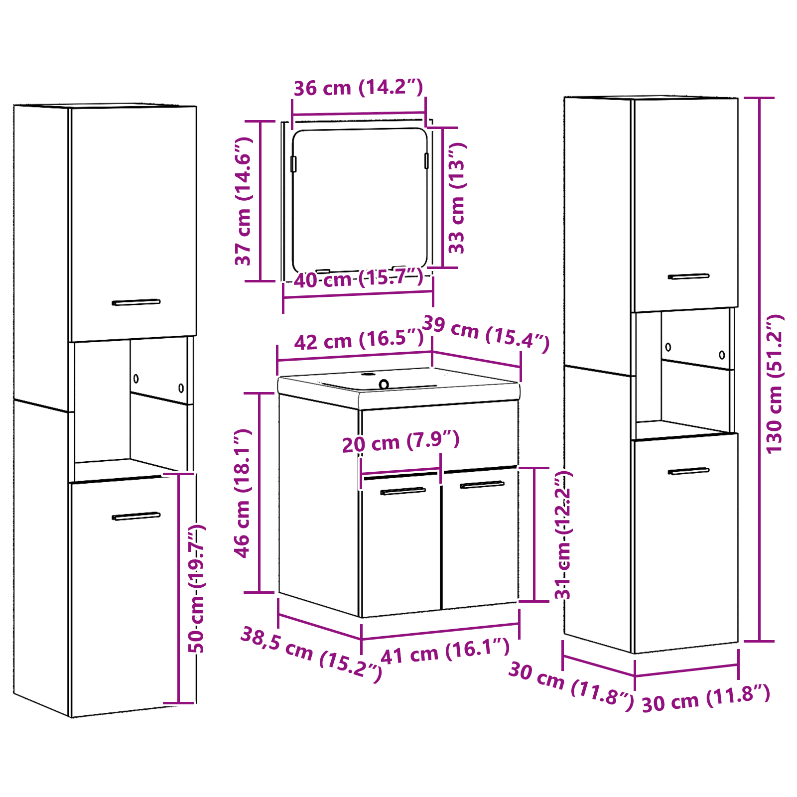 4 Piece Bathroom Furniture Set Old Wood Engineered Wood - Image 11