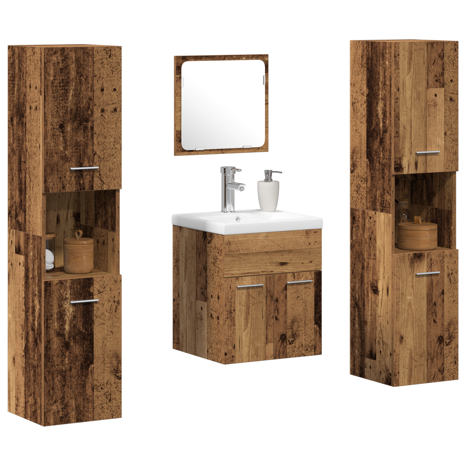 4 Piece Bathroom Furniture Set Old Wood Engineered Wood - Image 3