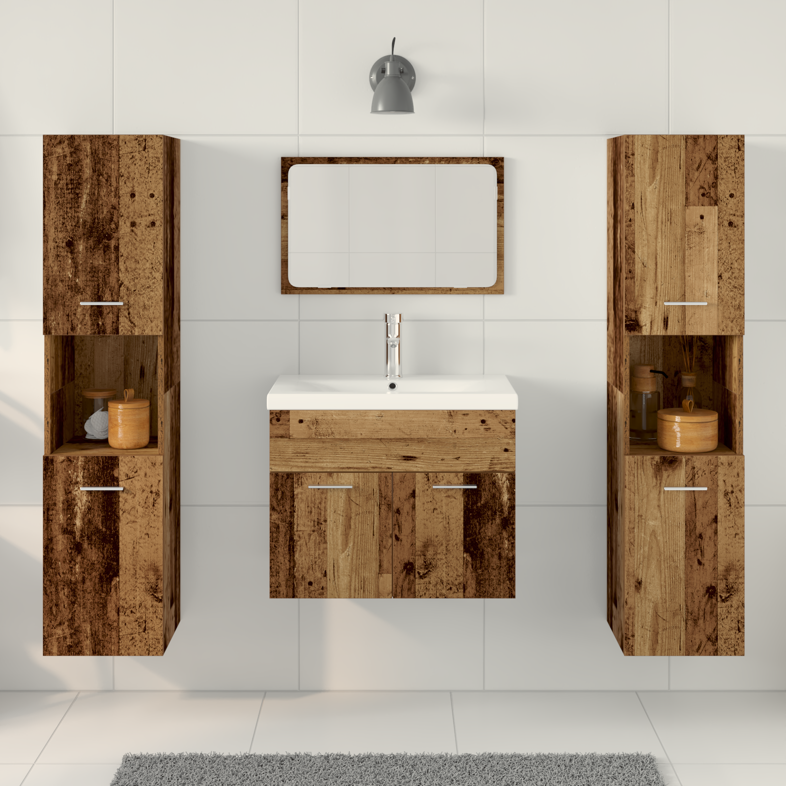 5 Piece Bathroom Furniture Set Old Wood Engineered Wood - Image 4