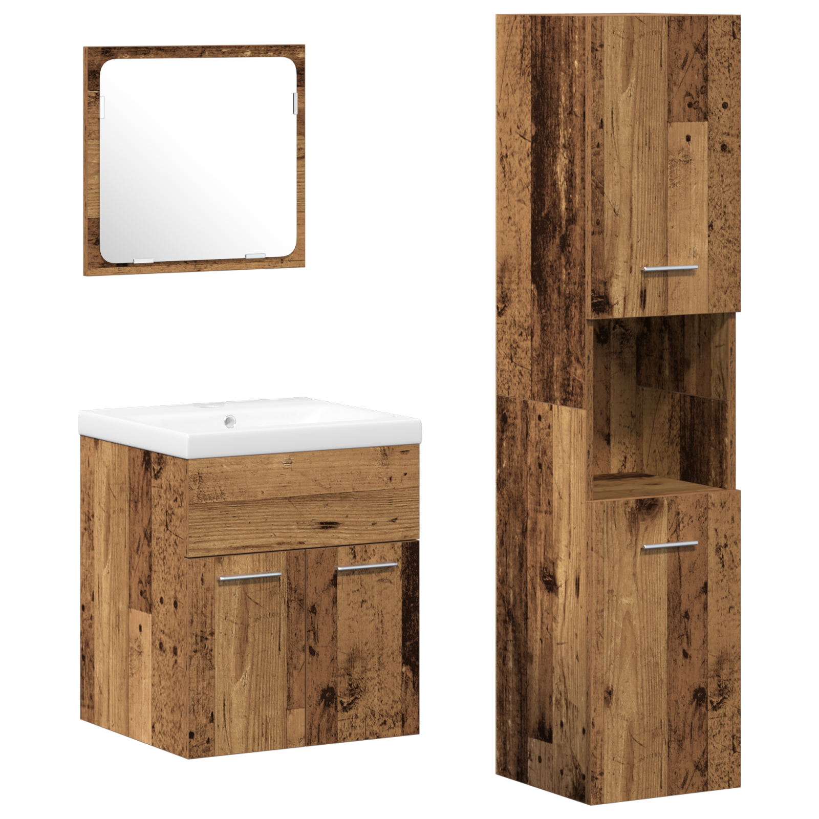 4 Piece Bathroom Furniture Set - Old Wood Engineered Wood - Image 2