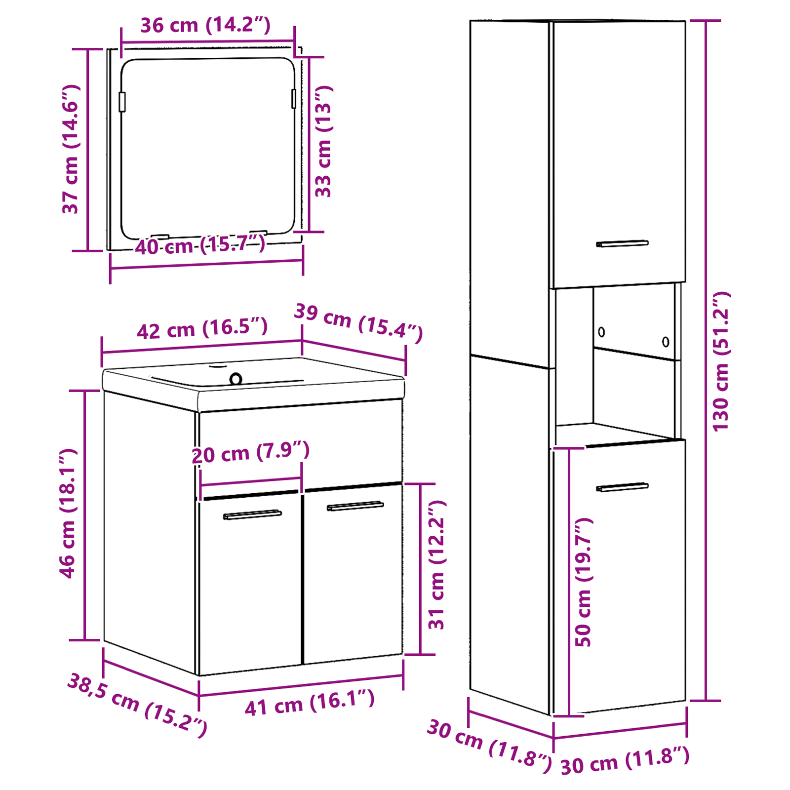 4 Piece Bathroom Furniture Set - Old Wood Engineered Wood - Image 11