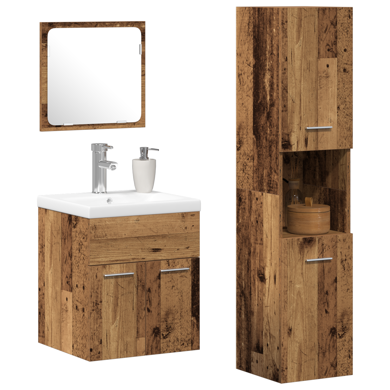 4 Piece Bathroom Furniture Set - Old Wood Engineered Wood - Image 3