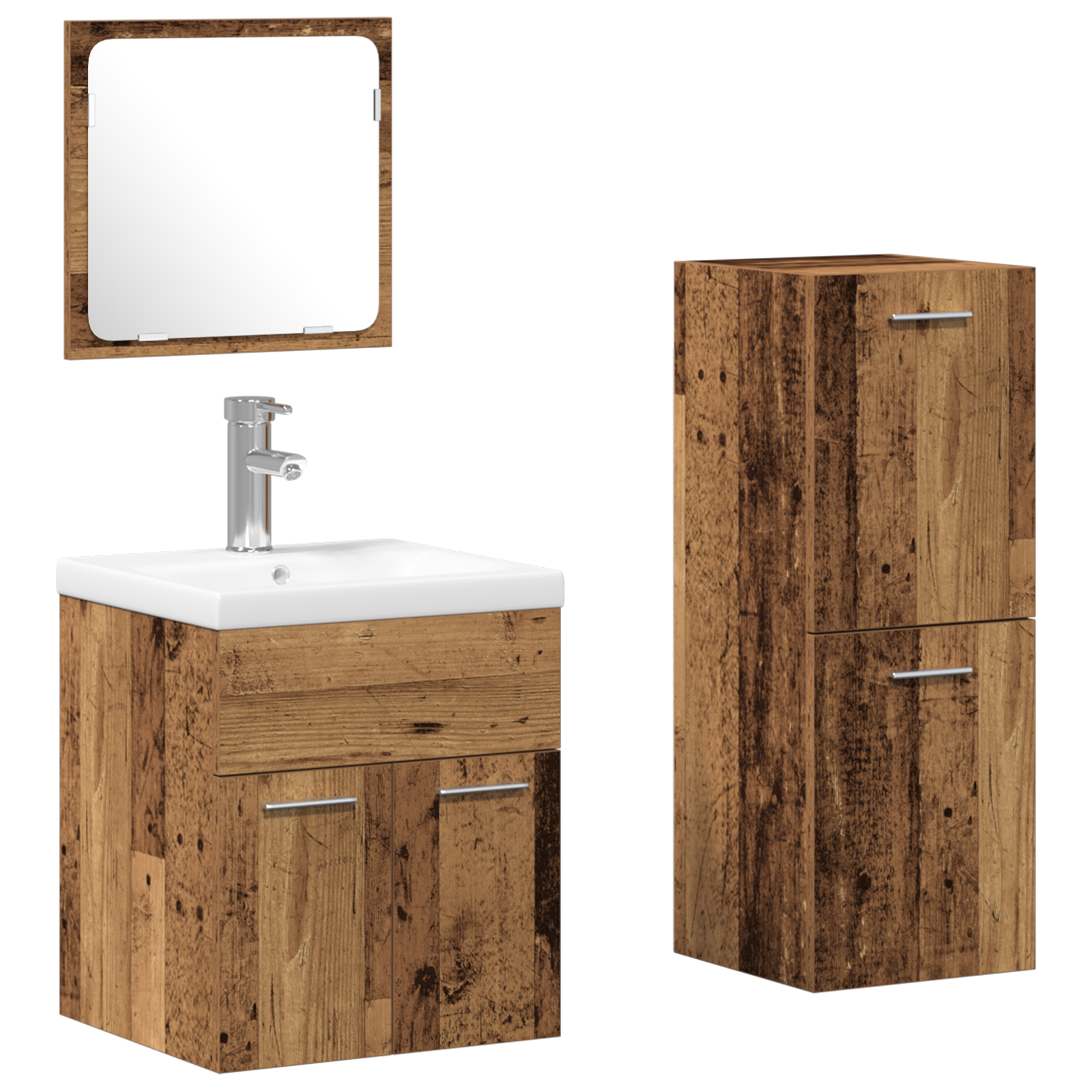 4 Piece Bathroom Furniture Set Old Wood Engineered Wood - Image 2