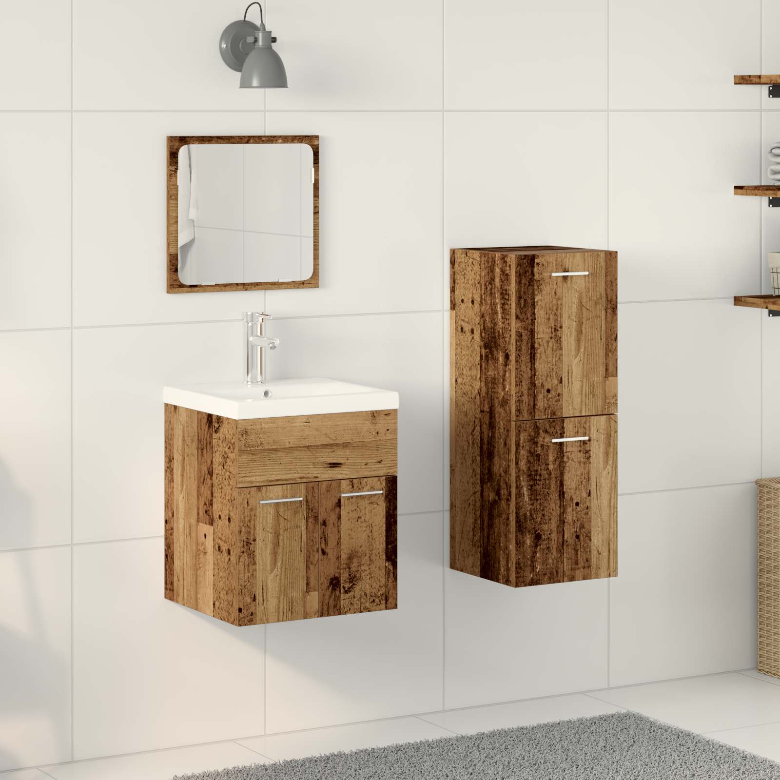 4 Piece Bathroom Furniture Set Old Wood Engineered Wood