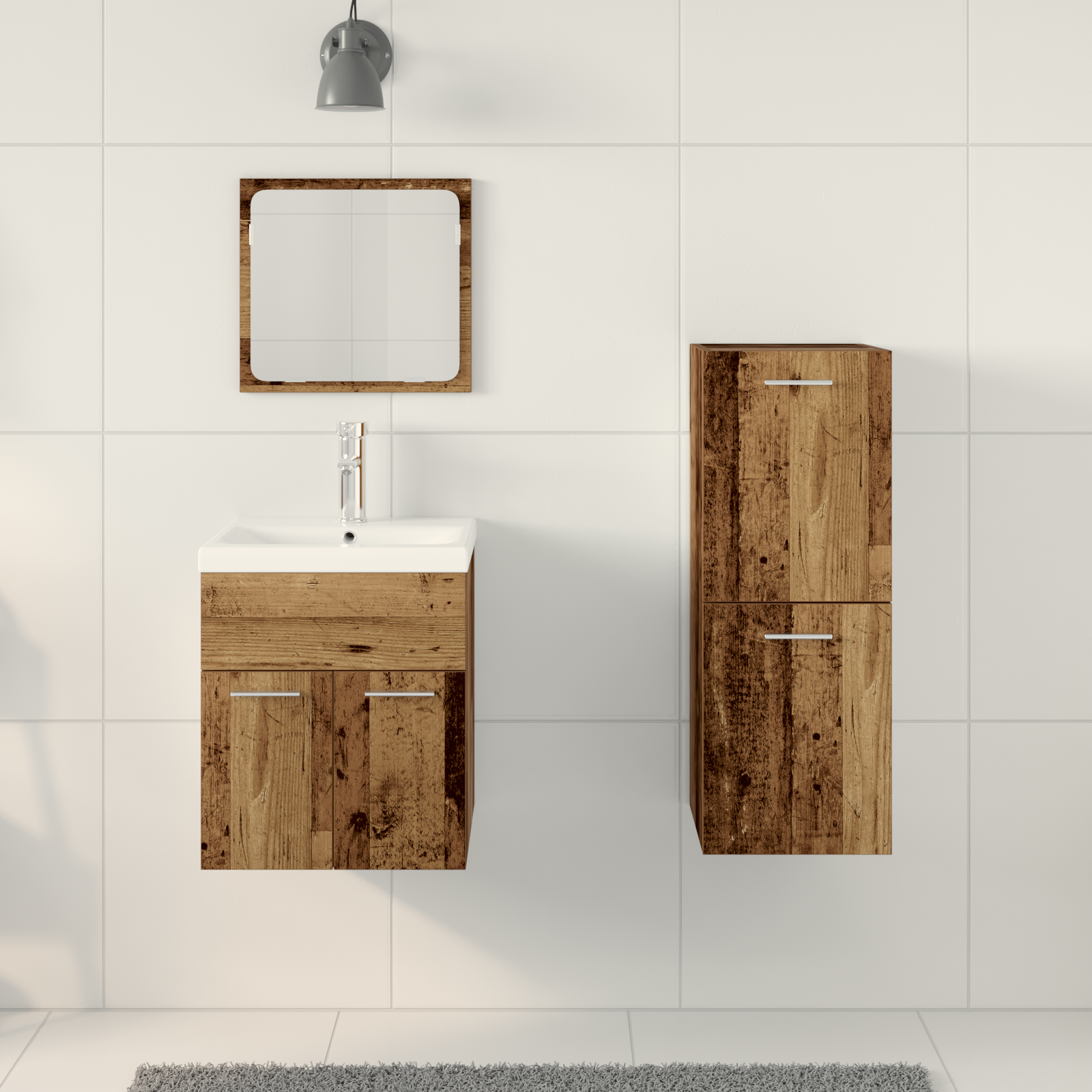 4 Piece Bathroom Furniture Set Old Wood Engineered Wood - Image 4