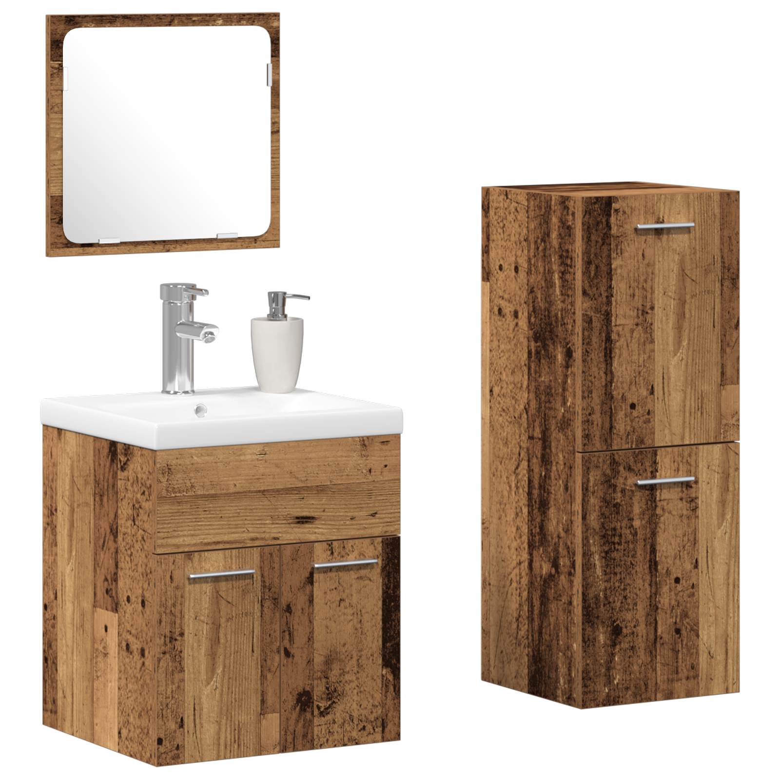 4 Piece Bathroom Furniture Set Old Wood Engineered Wood - Image 3