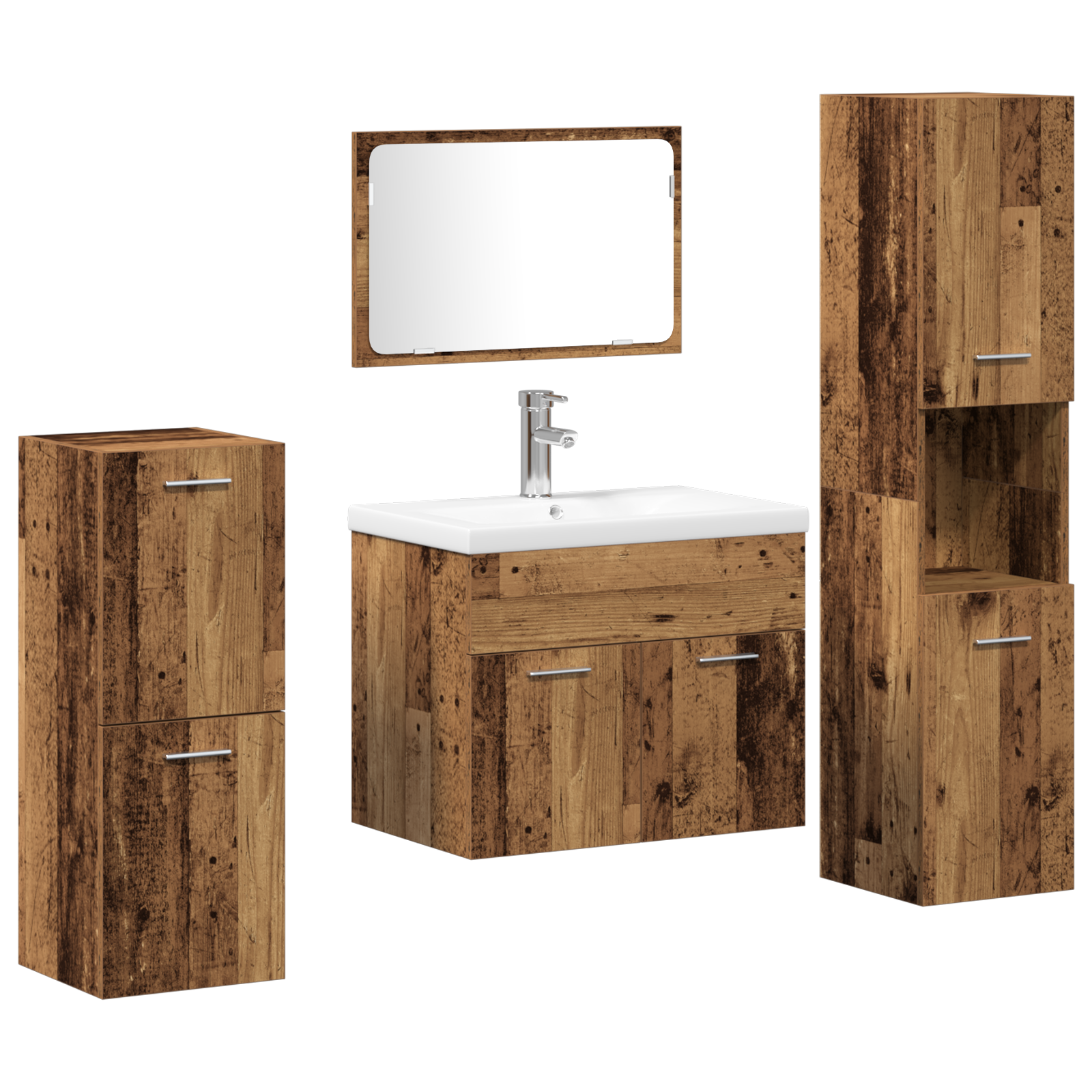 5 Piece Bathroom Furniture Set Old Wood Engineered Wood - Image 2