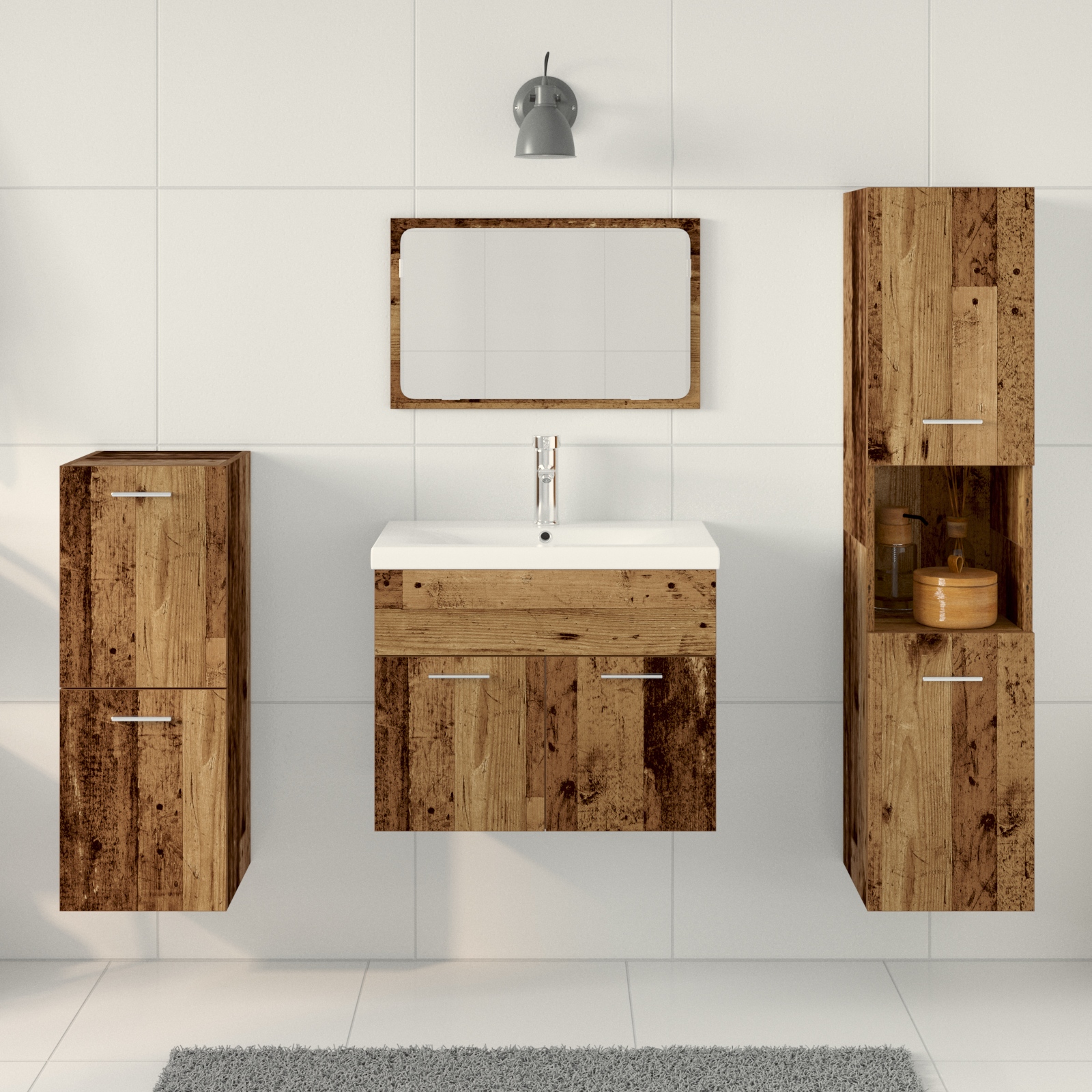 5 Piece Bathroom Furniture Set Old Wood Engineered Wood - Image 4