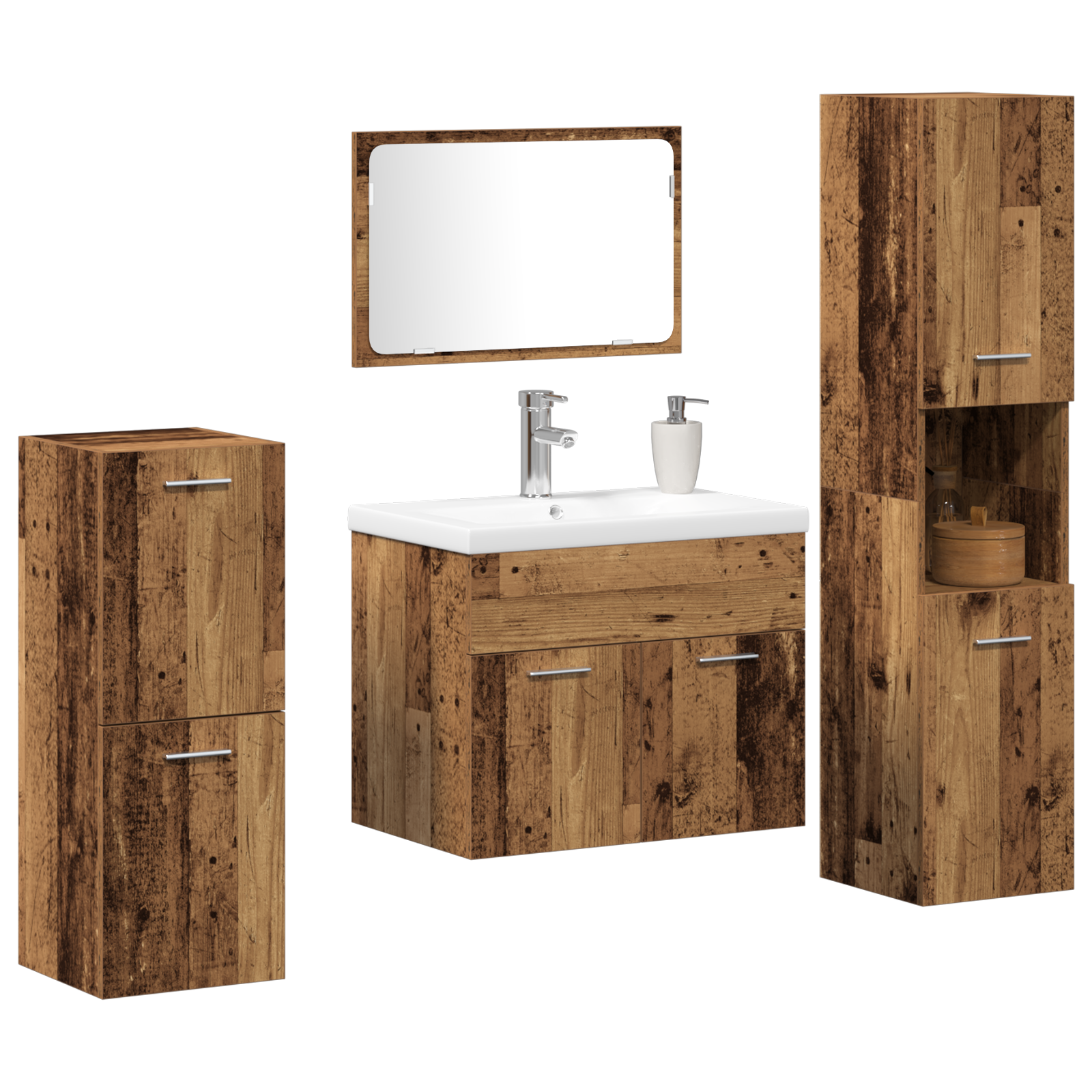 5 Piece Bathroom Furniture Set Old Wood Engineered Wood - Image 3