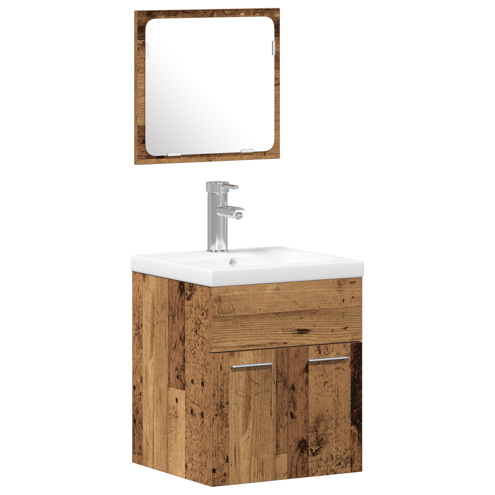 5 Piece Bathroom Furniture Set Old Wood Engineered Wood - Image 6