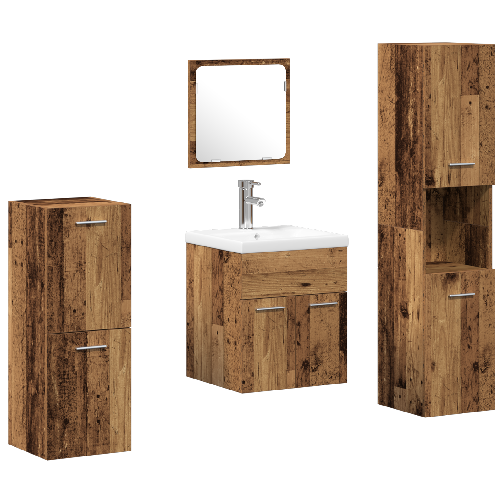 5 Piece Bathroom Furniture Set Old Wood Engineered Wood - Image 2