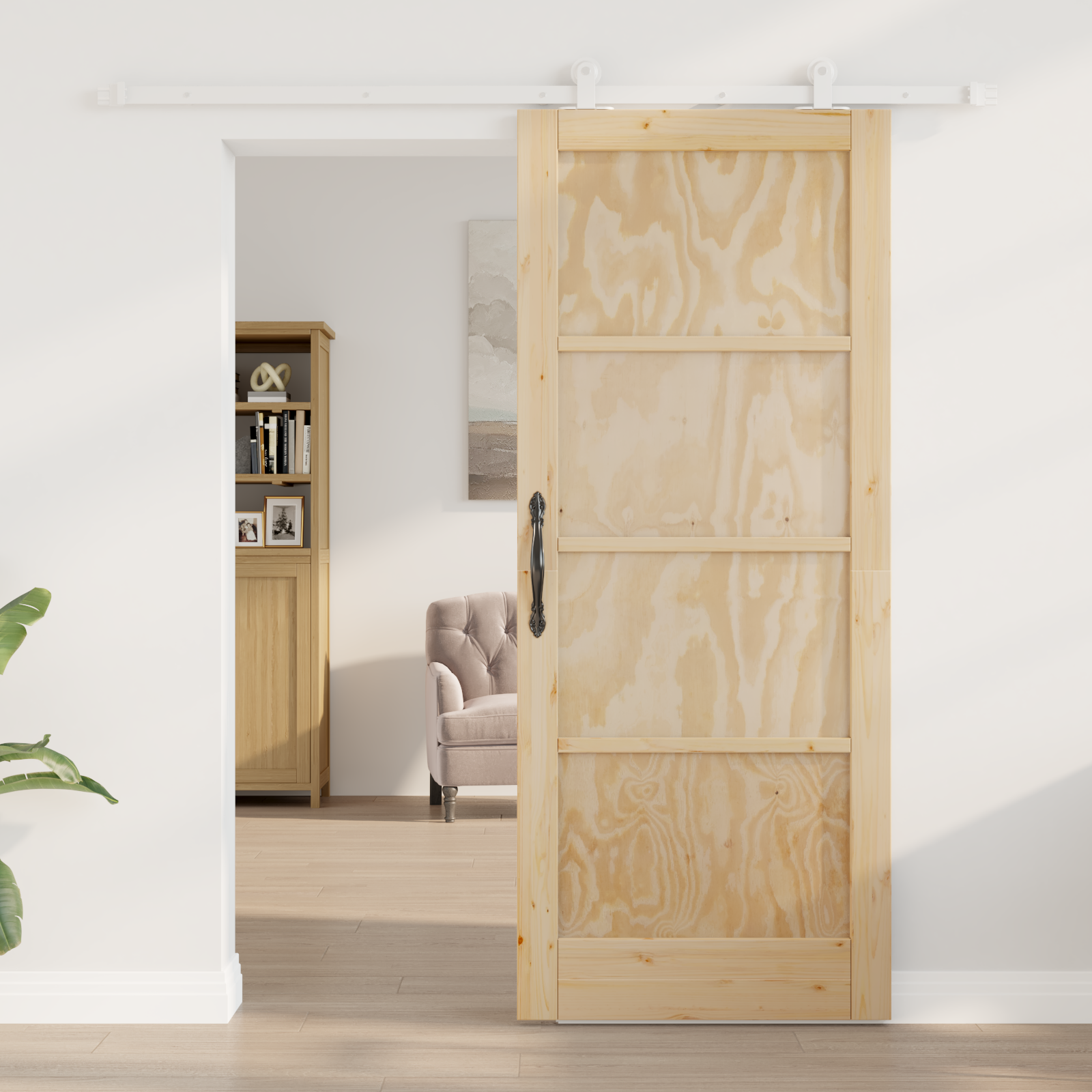 Sliding Door with Hardware Set 'ORKDAL'Solid Wood Pine - Image 3