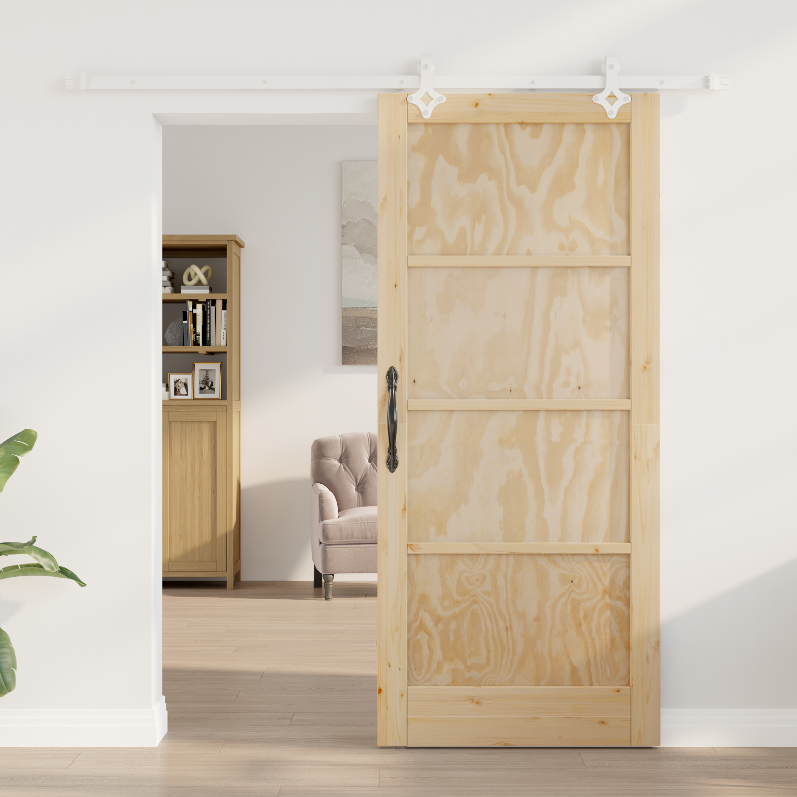 Sliding Door with Hardware Set 86x198.5 cm Solid Wood Pine - Image 3