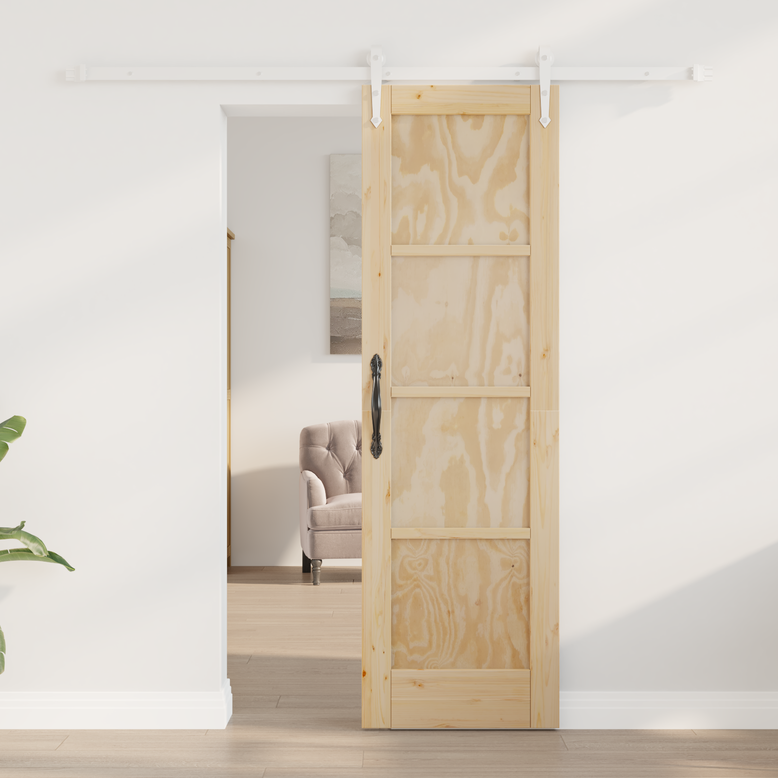 Sliding Door with Hardware Set 61x198.5 cm Solid Wood Pine - Image 3
