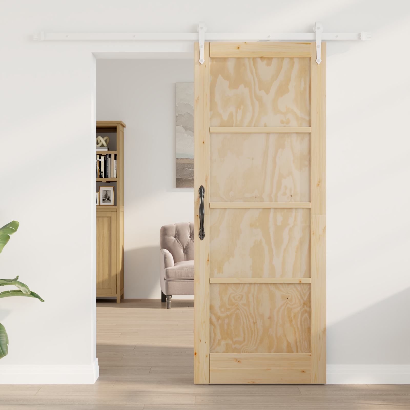Sliding Door with Hardware Set 78x202 cm Solid Wood Pine - Image 3
